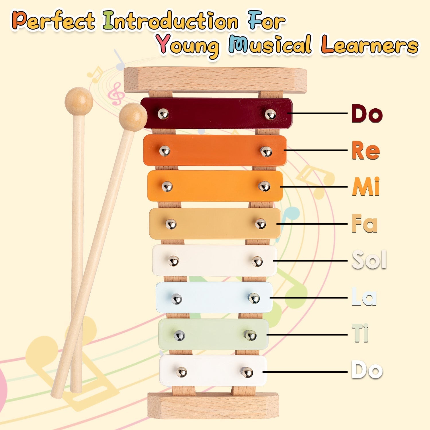 8Pcs Toddler Musical Toys Wooden Montessori Musical Instruments with Xylophone Tambourine Maracas for Boys Girls Aged 3 4 5 Years Old