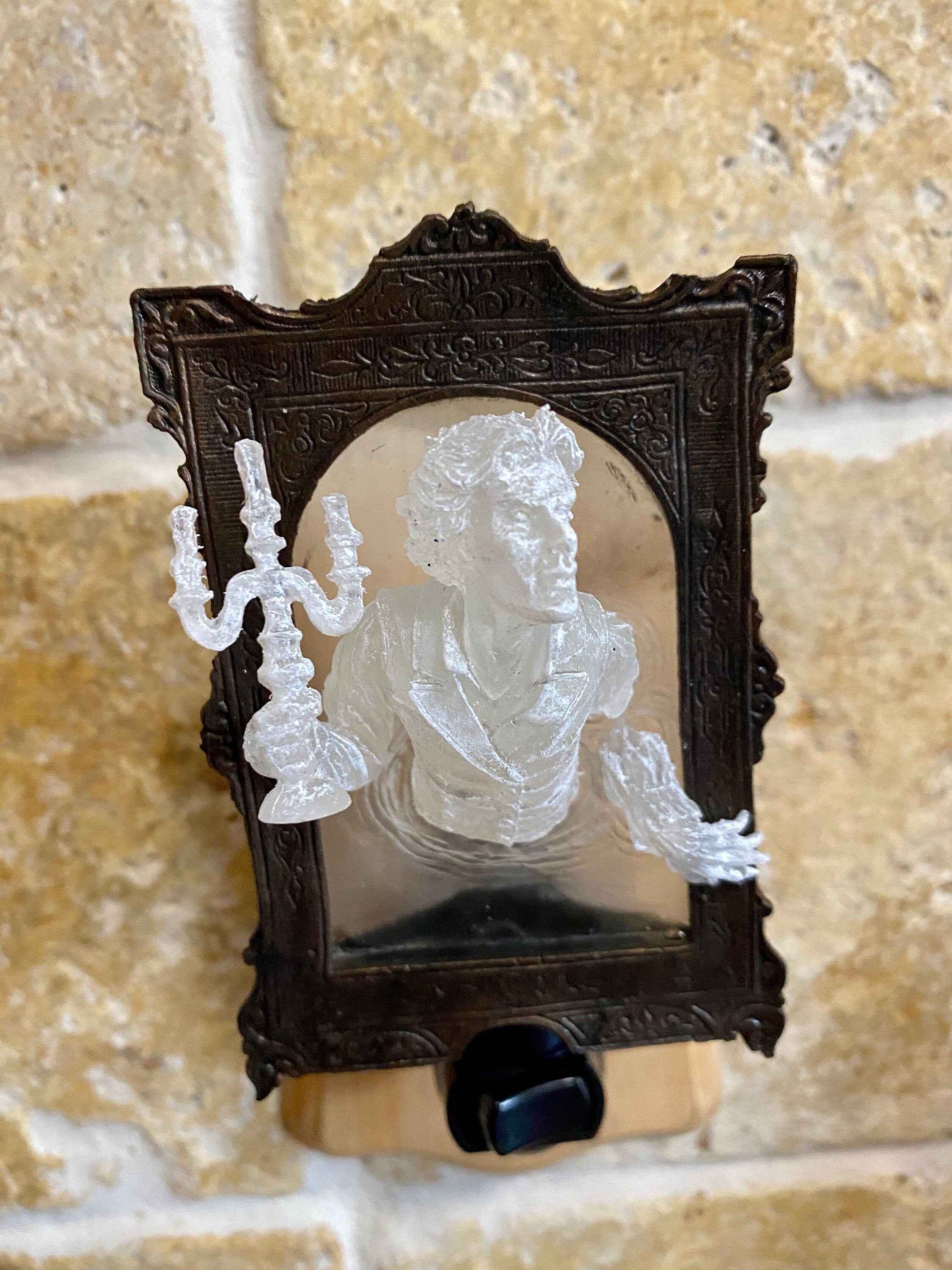 Gentleman Ghost in the Mirror Nightlight, Resin Sculpture | Victorian Gothic Night Light |  Ghost Lighting for Gothic Spooky Home Decor