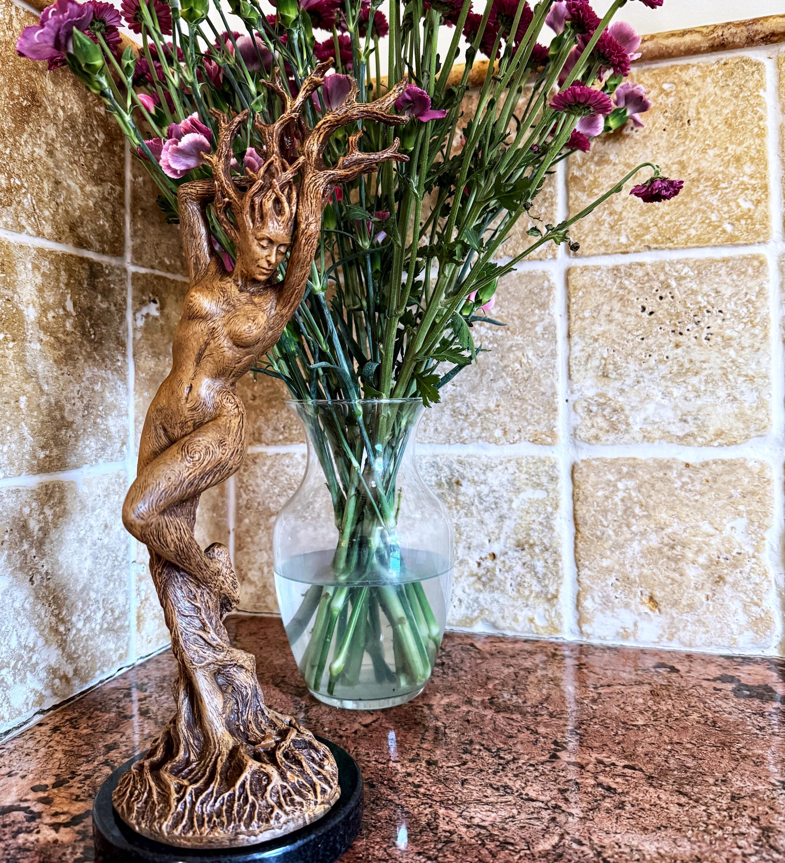 Dryad Statue, Hand Painted Resin Sculpture | Mythical Forest Creature Figurine |14” Woodland Goddess Altar Statue for Fantasy Art Decor