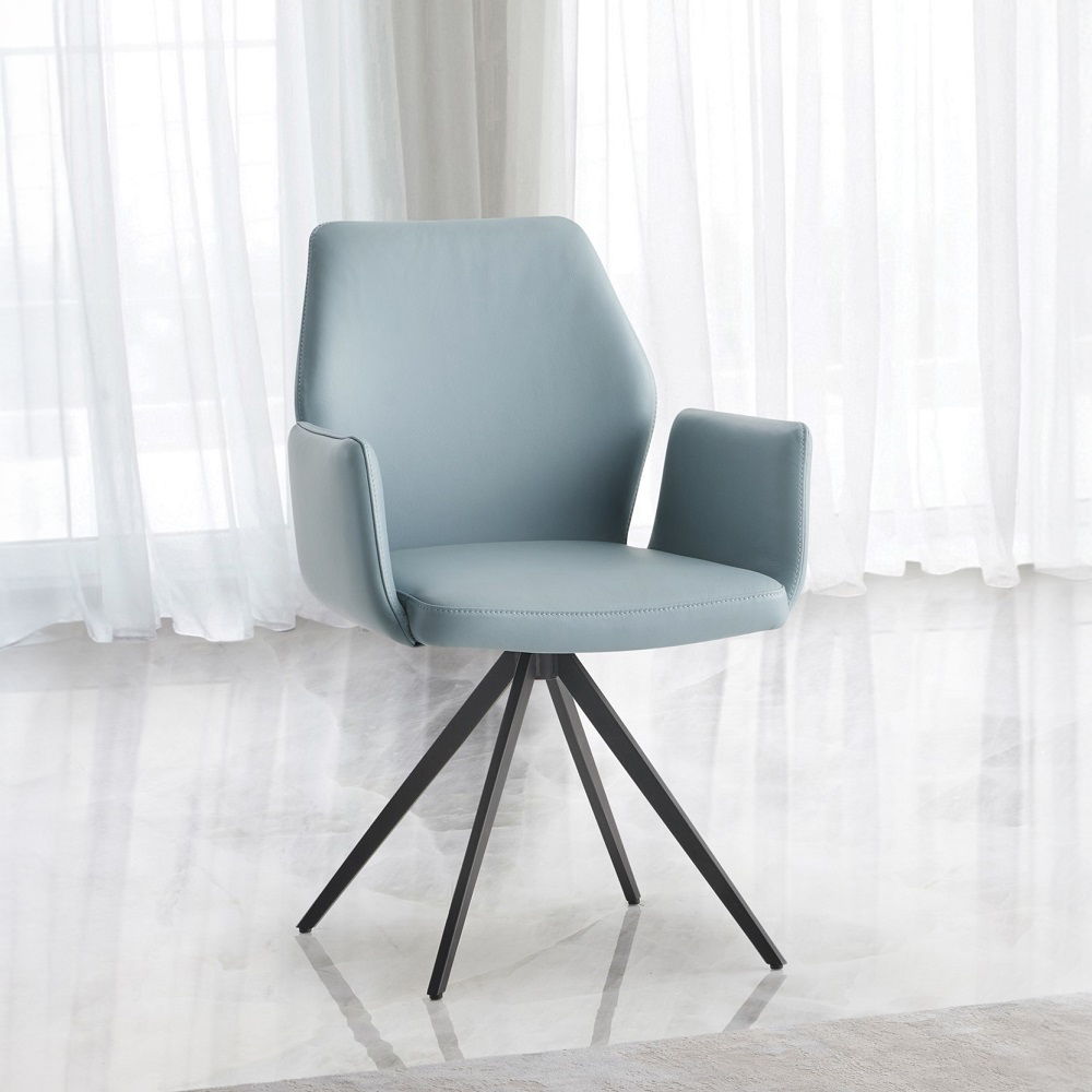 Segismunda - Arm Chair With Swivel - Light Blue Leather & Black
