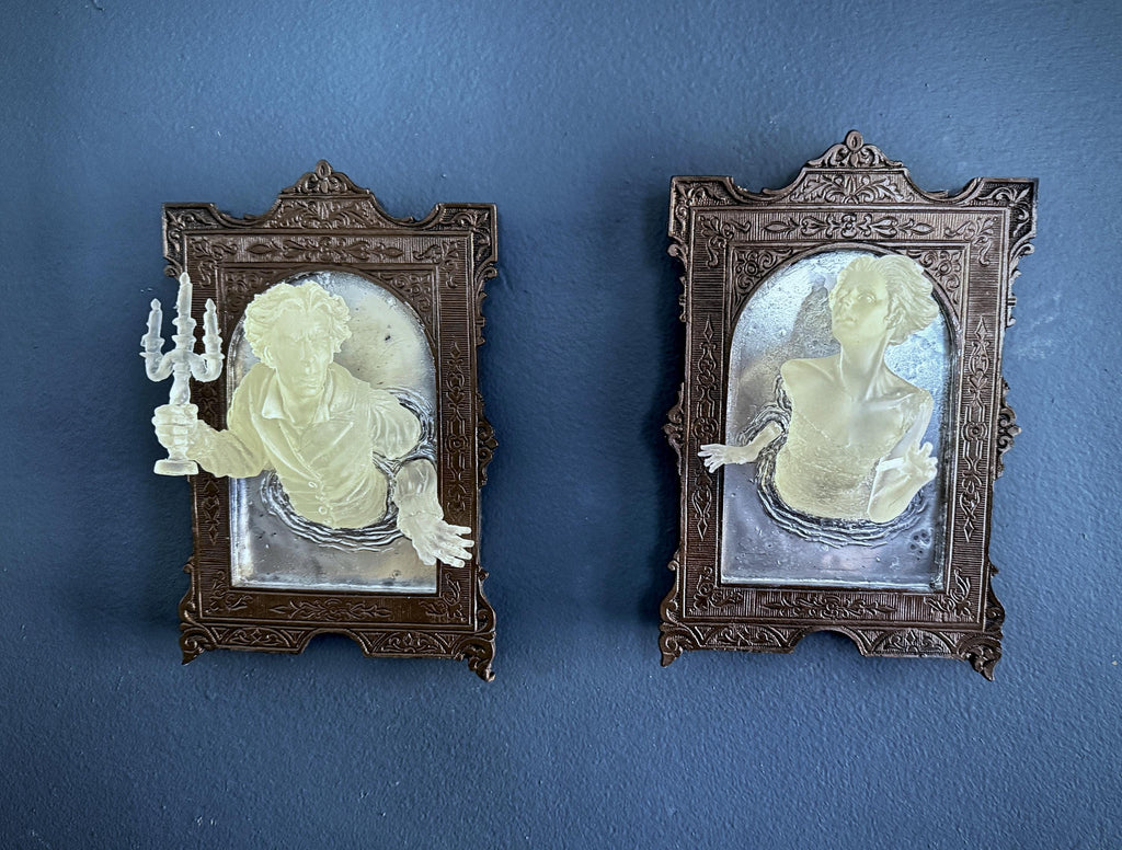 Ghost in the Mirror Wall Plaque Pair, Glow in the Dark Resin | Victorian Gothic Haunted Wall Art |  Gift for Halloween and Spooky Home Decor