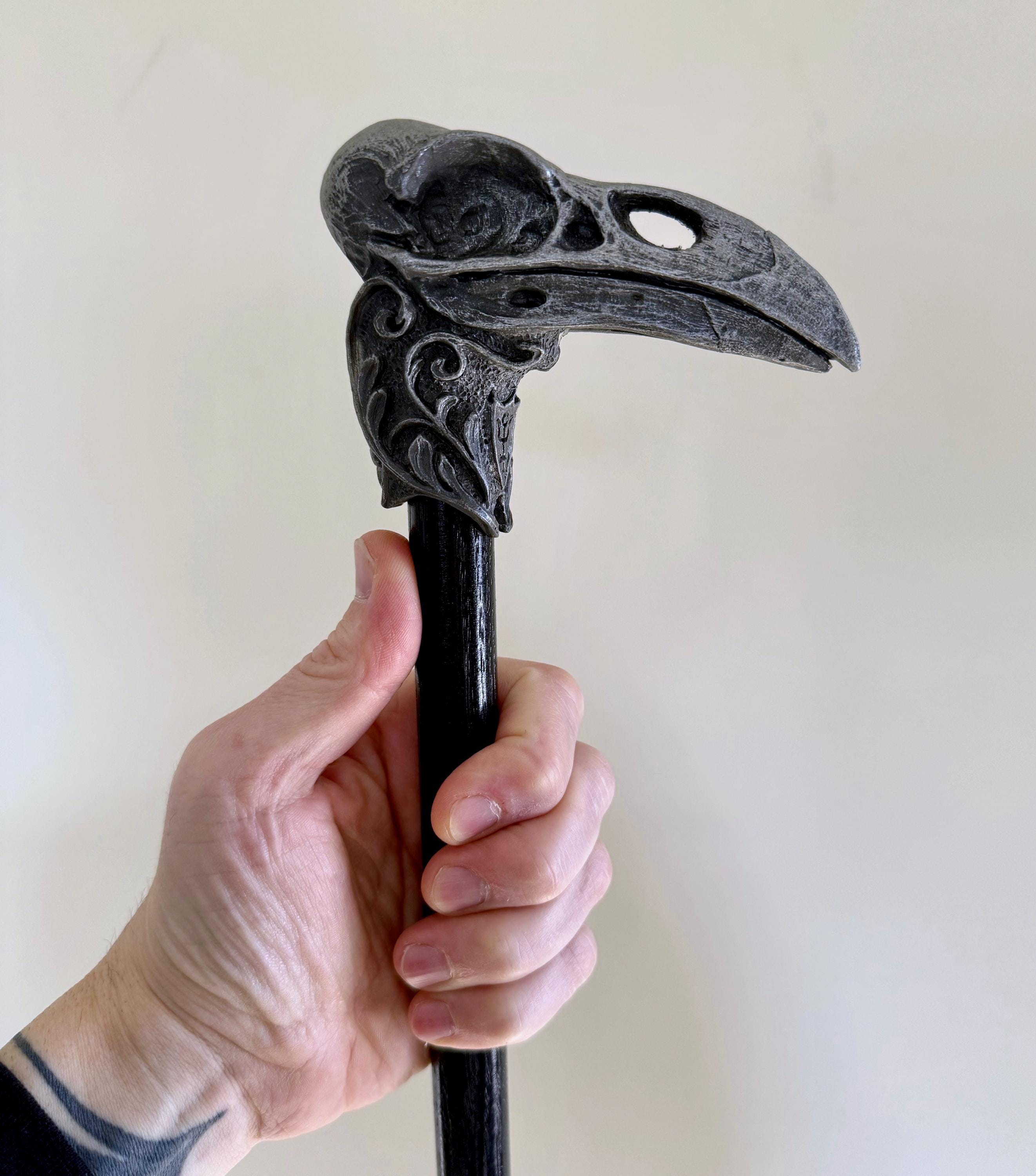 Raven Skull Cane, Hand Sculpted Walking Stick | Dark Victorian Gothic Cane | Fantasy Cosplay | Raven Crow Skull Cane, Gothic Accessory