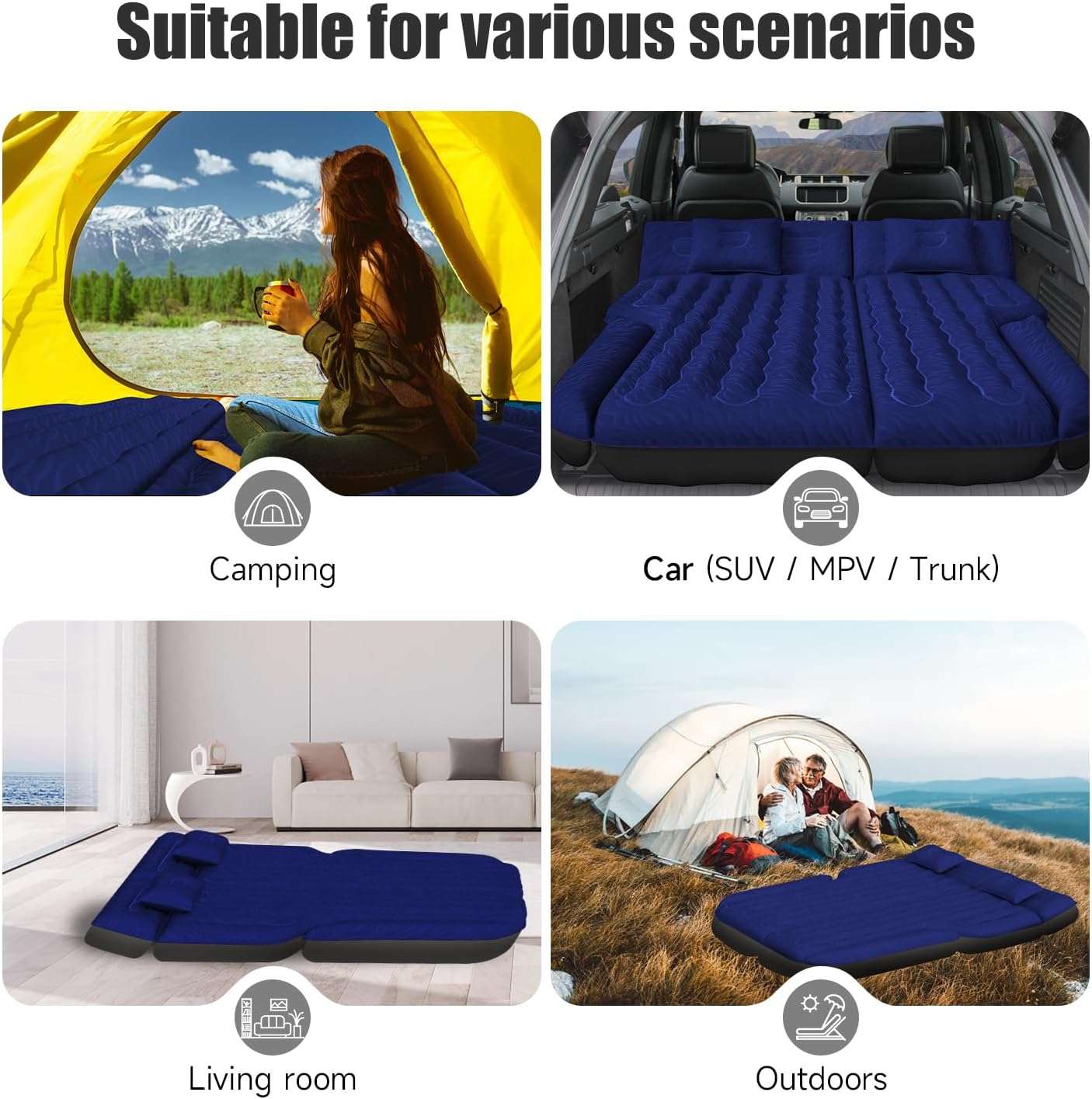 DikaSun Universal SUV Air Mattress – Upgraded Flocking, Extra-Thick Oxford Surface, with Electric Pump & 3M Charging Cable (Navy)