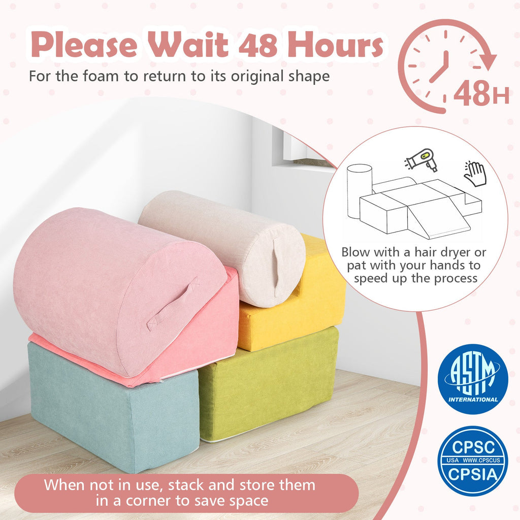 6-Piece Baby Climbing Blocks with 30D High-Density Foam and Carrying Handles-Macaron Multicolor