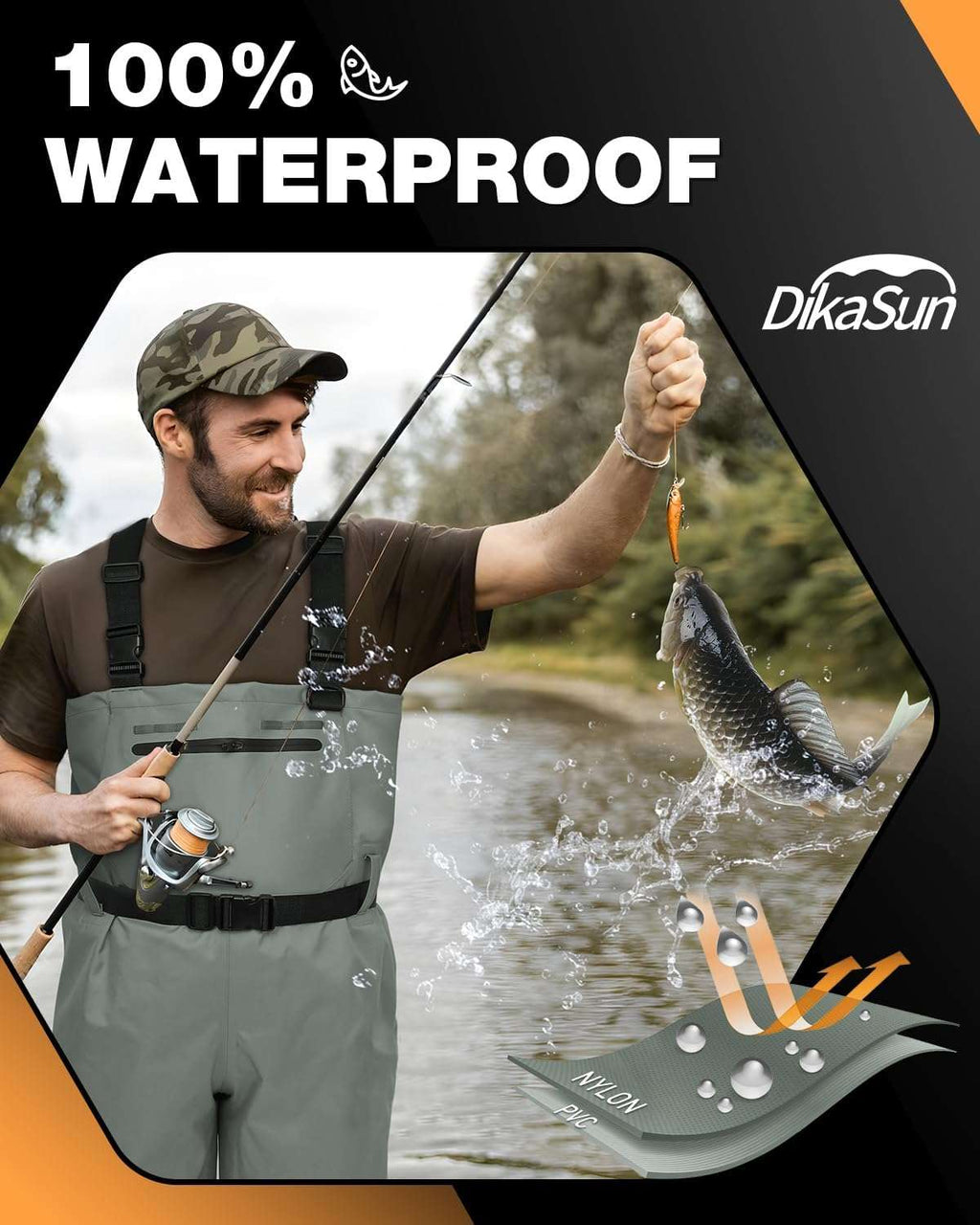 DikaSun Chest Waders with Boots — Lightweight Bootfoot Waders for Men & Women, Duck Hunting & Fly Fishing (US Sizes, Grey))
