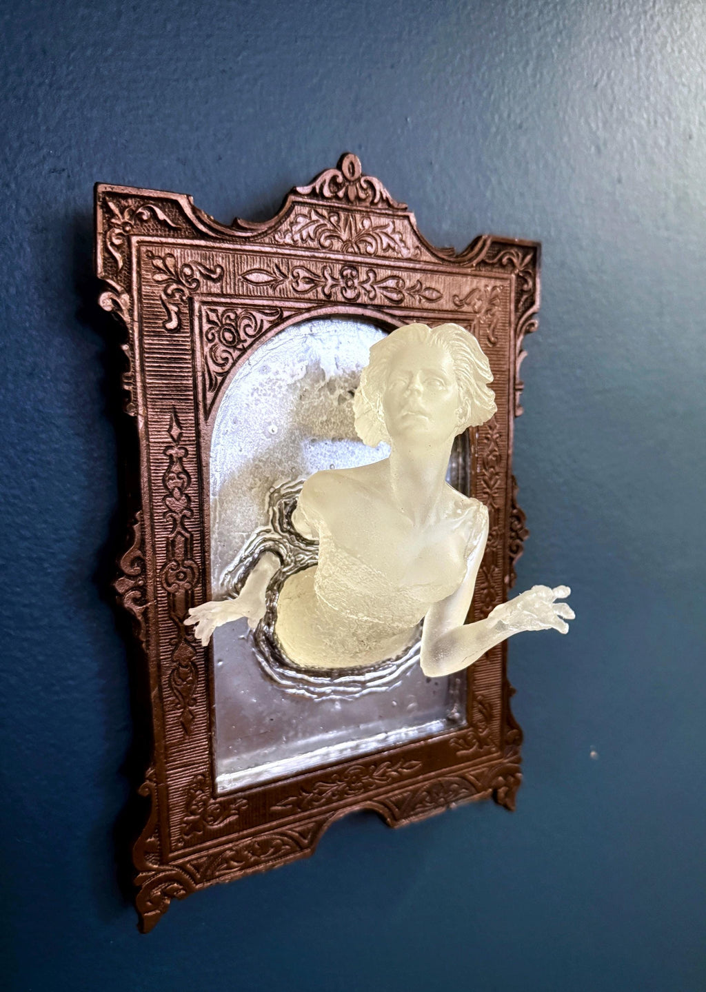 Ghost in the Mirror Wall Plaque Pair, Glow in the Dark Resin | Victorian Gothic Haunted Wall Art |  Gift for Halloween and Spooky Home Decor
