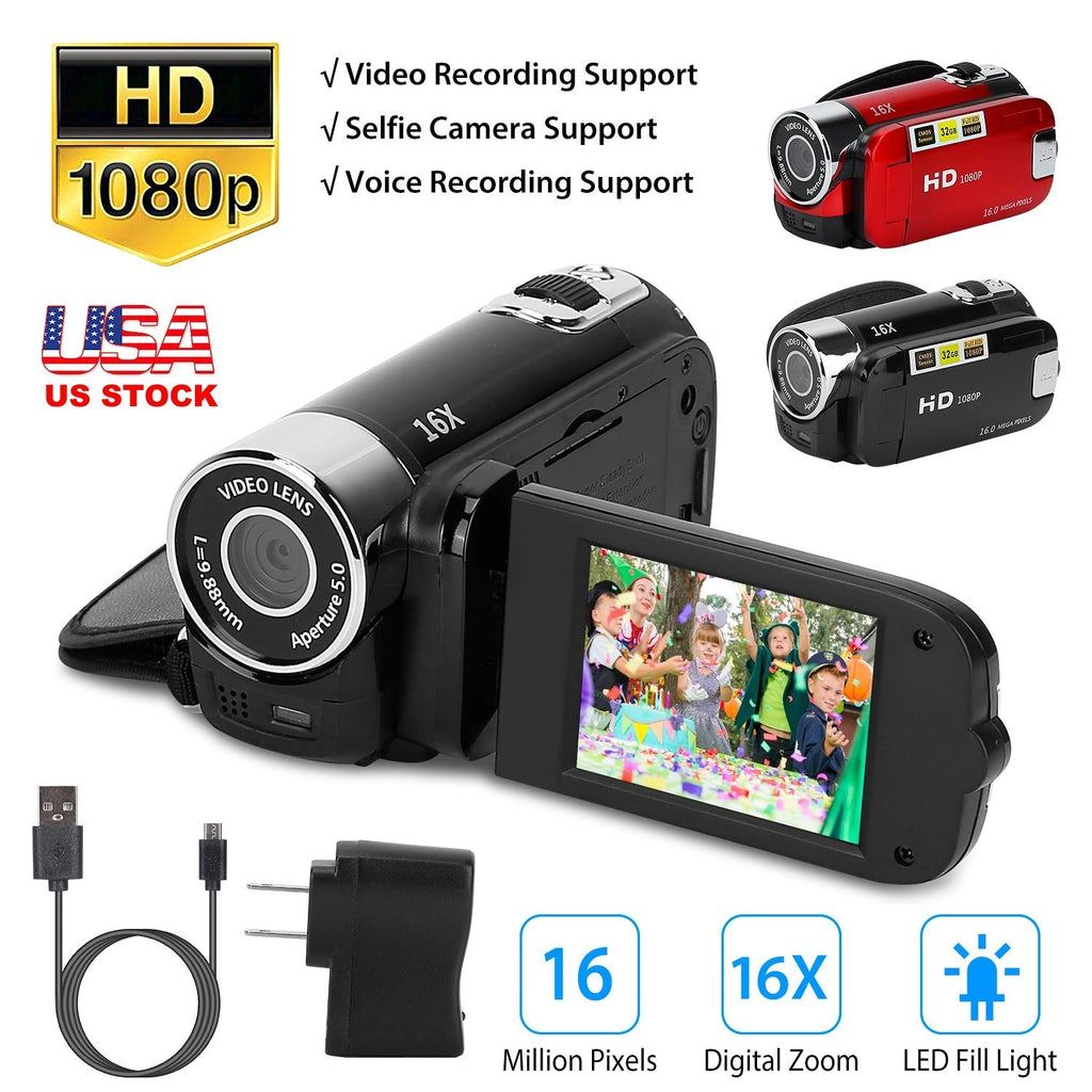 HD 1080P Digital Video Camcorder 2.7in 16X Zoom DV Camera 270¡ Rotation Rechargeable Kid Camera w/Fill Light Selfie