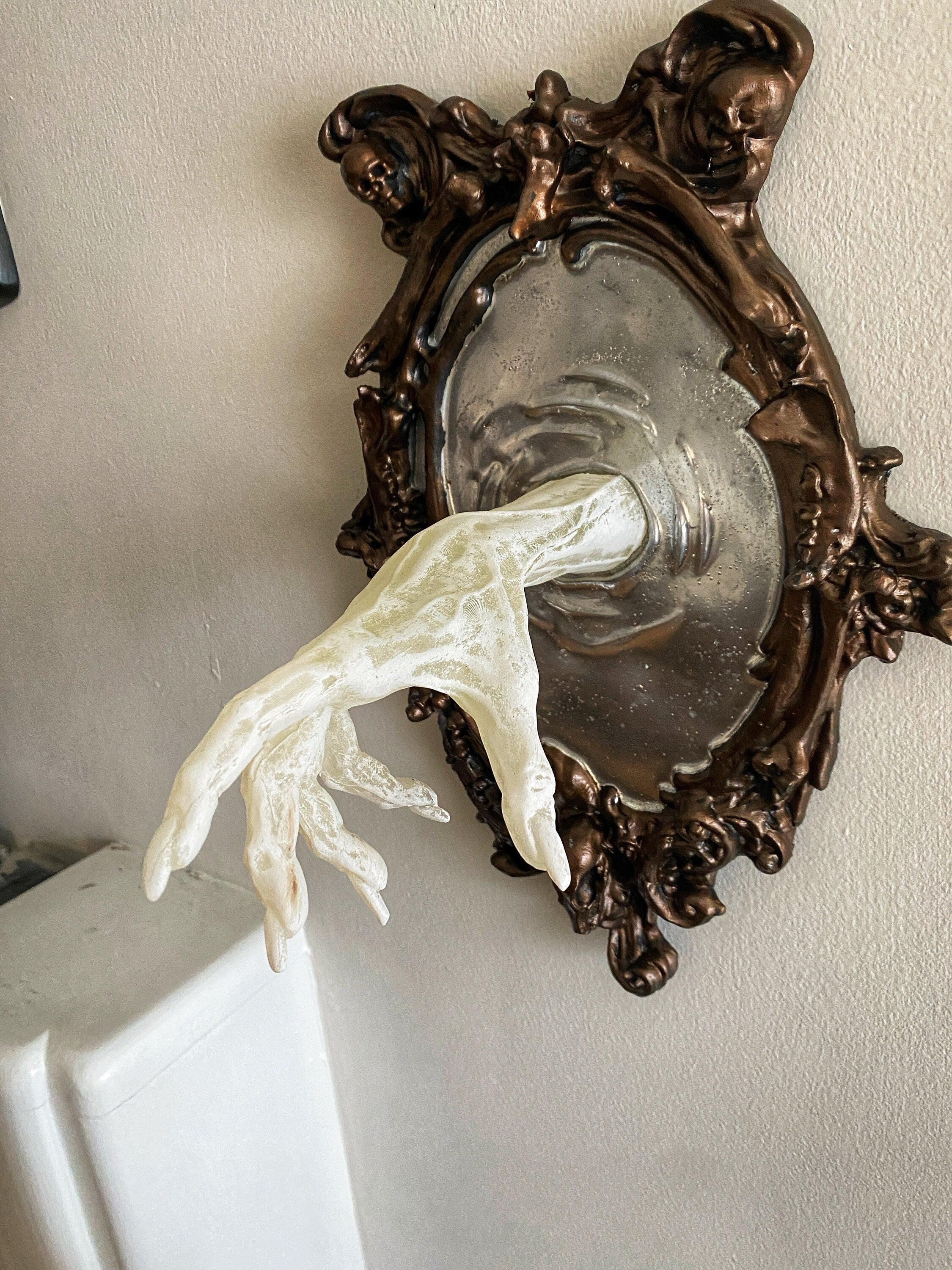 Spectral Hand Wall Plaque, Large White Version, Resin | Victorian Gothic Haunted Wall Art |Ghost Hand for Halloween, Spooky Home Decor