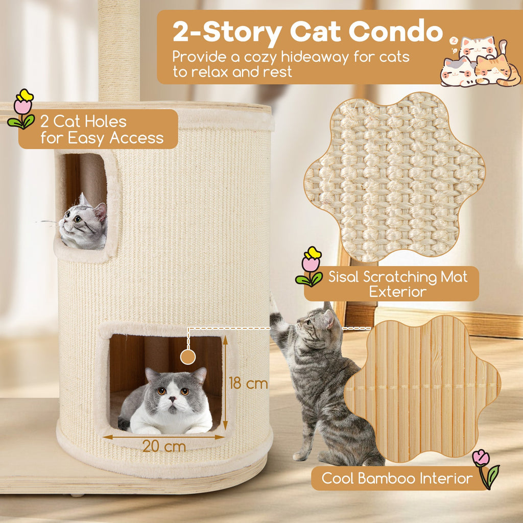 60 Inches Tall Cat Tree with 2-Story Condo and Sisal Scratching Posts-Natural