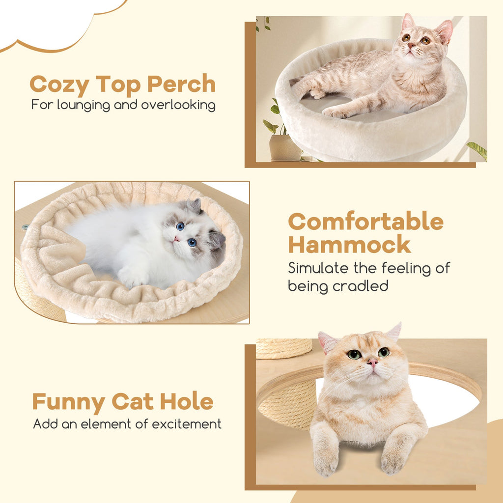 60 Inches Tall Cat Tree with 2-Story Condo and Sisal Scratching Posts-Natural