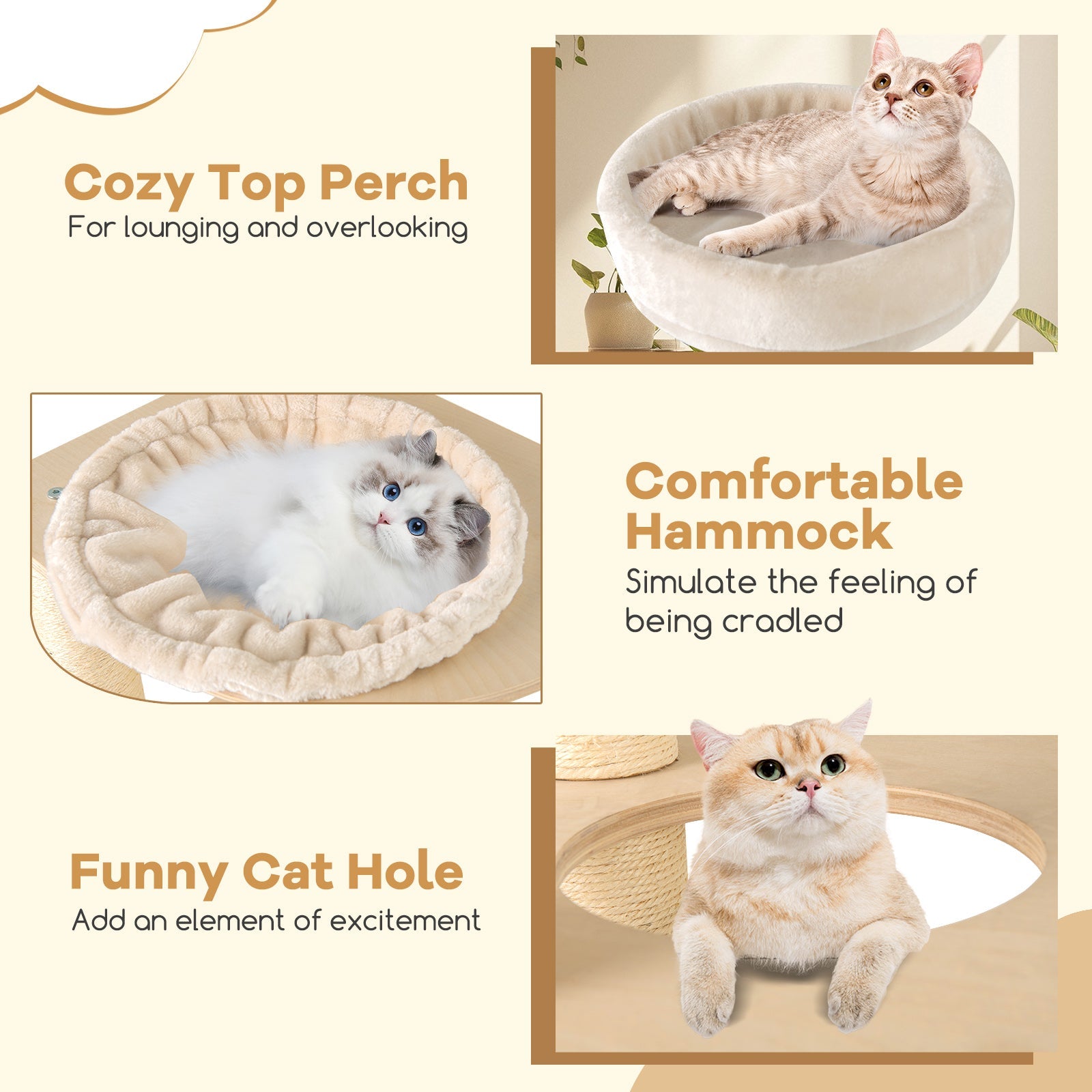 60 Inches Tall Cat Tree with 2-Story Condo and Sisal Scratching Posts-Natural