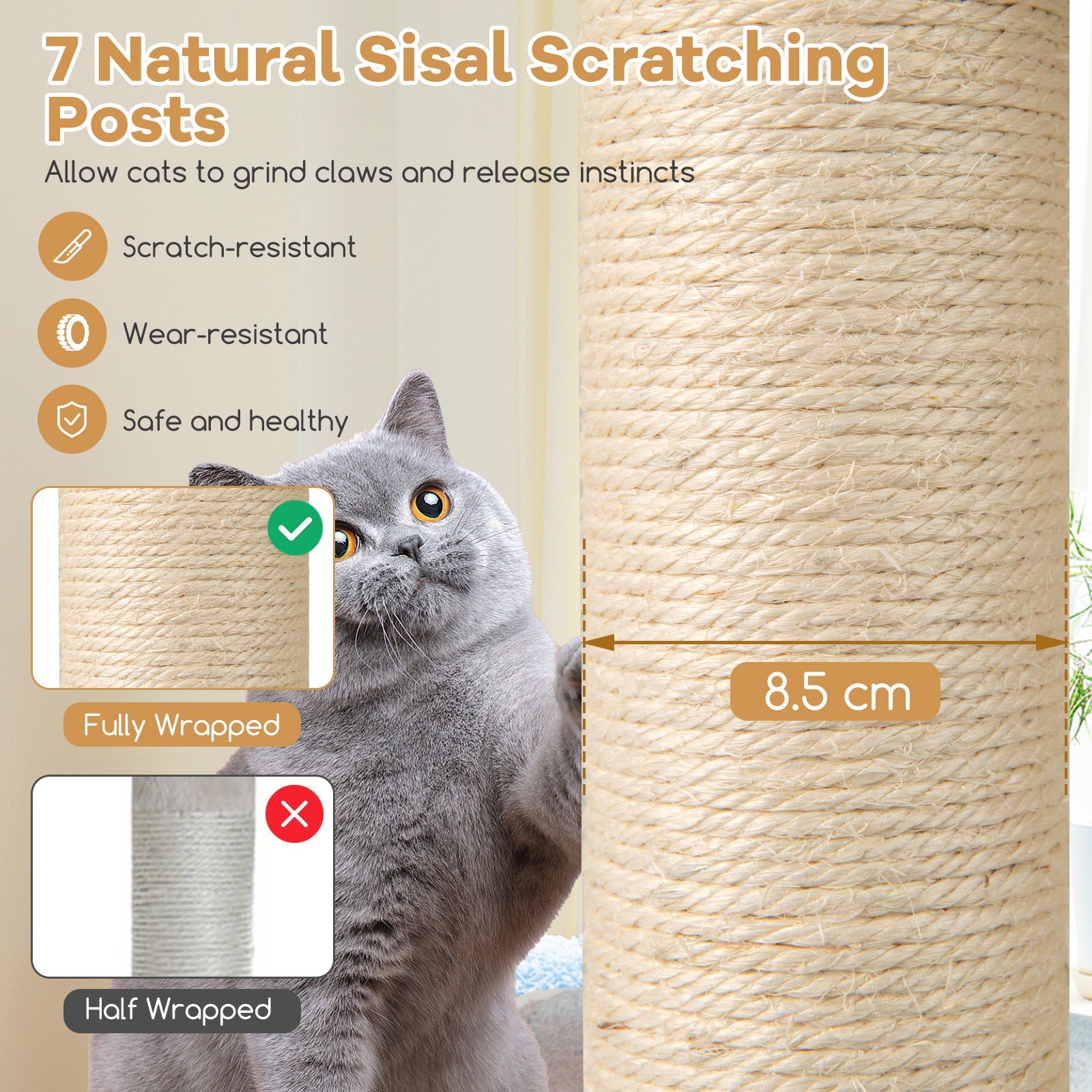60 Inches Tall Cat Tree with 2-Story Condo and Sisal Scratching Posts-Natural
