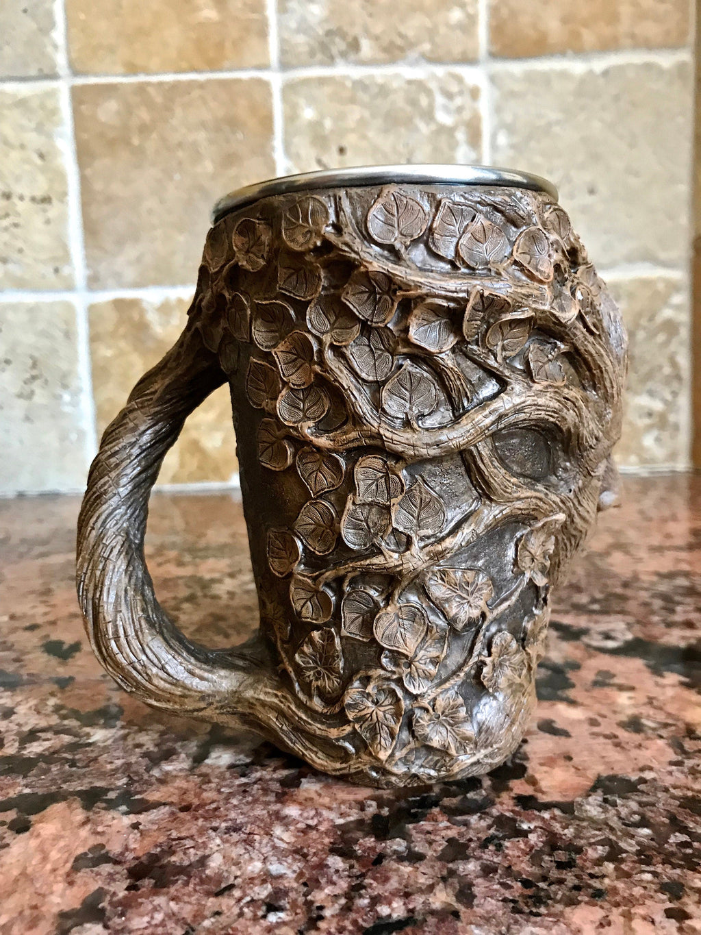 Dryad Mug, Hand Sculpted Resin Earthy Art Mug with Stainless Steel Liner| Fantasy Tree Spirit Mug, Witchy Cup Gift and Gothic Home Decor