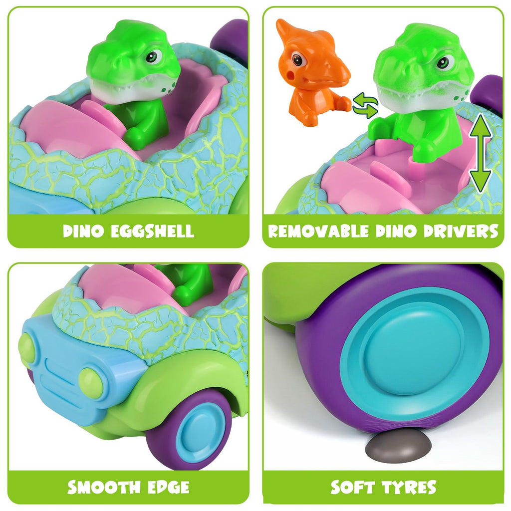 2Pack Dinosaur Remote Control Cars for Toddlers Rechargeable RC Cars with Light Music Birthday Gift For Boys Girls Aged 3 4 5 6 Years Old