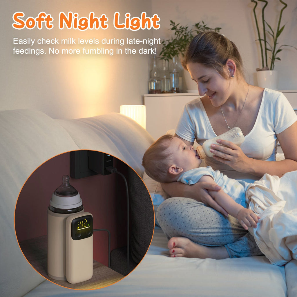 Portable Bottle Warmer with Night Light On The Go Baby Milk Warmer Milk Formula Warmer for Home Travel with 6 Heating Levels