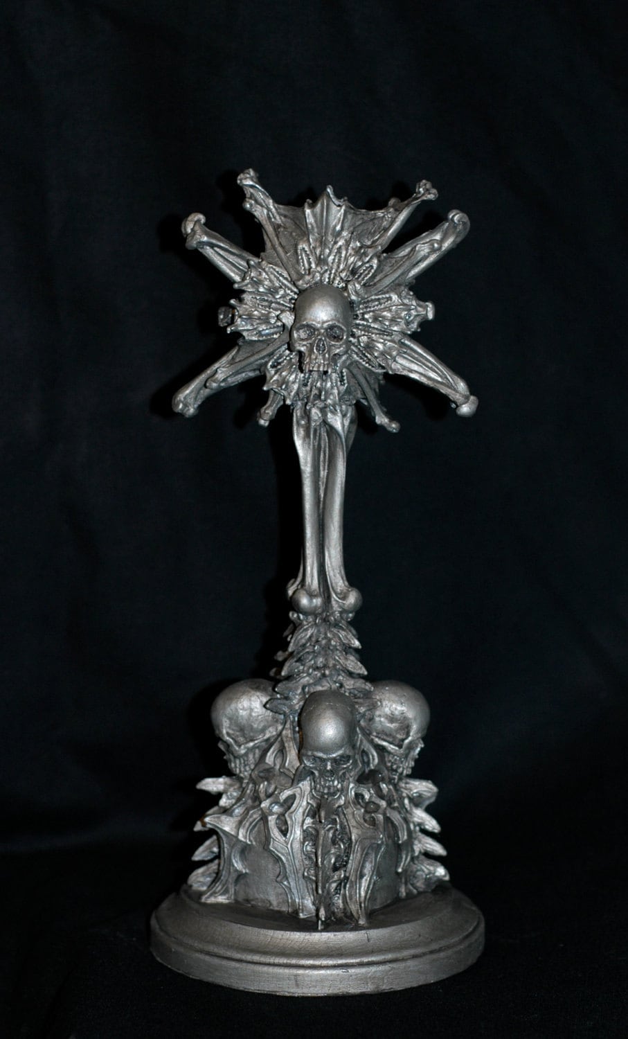 Requiem Monstrance Candlestick Holder, Hand Sculpted Resin | Spooky Gothic Skull and Bones Candle Holder for Halloween Gift and Gothic Decor