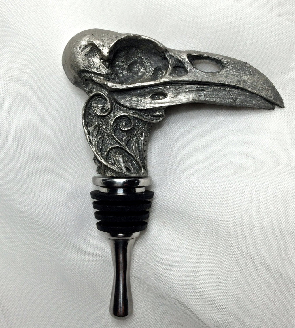 Raven Skull Winestopper, Hand Sculpted Resin | Gothic Art Barware | Raven Crow Skull Bottle Stopper, Gothic Wine Gift and Home Decor