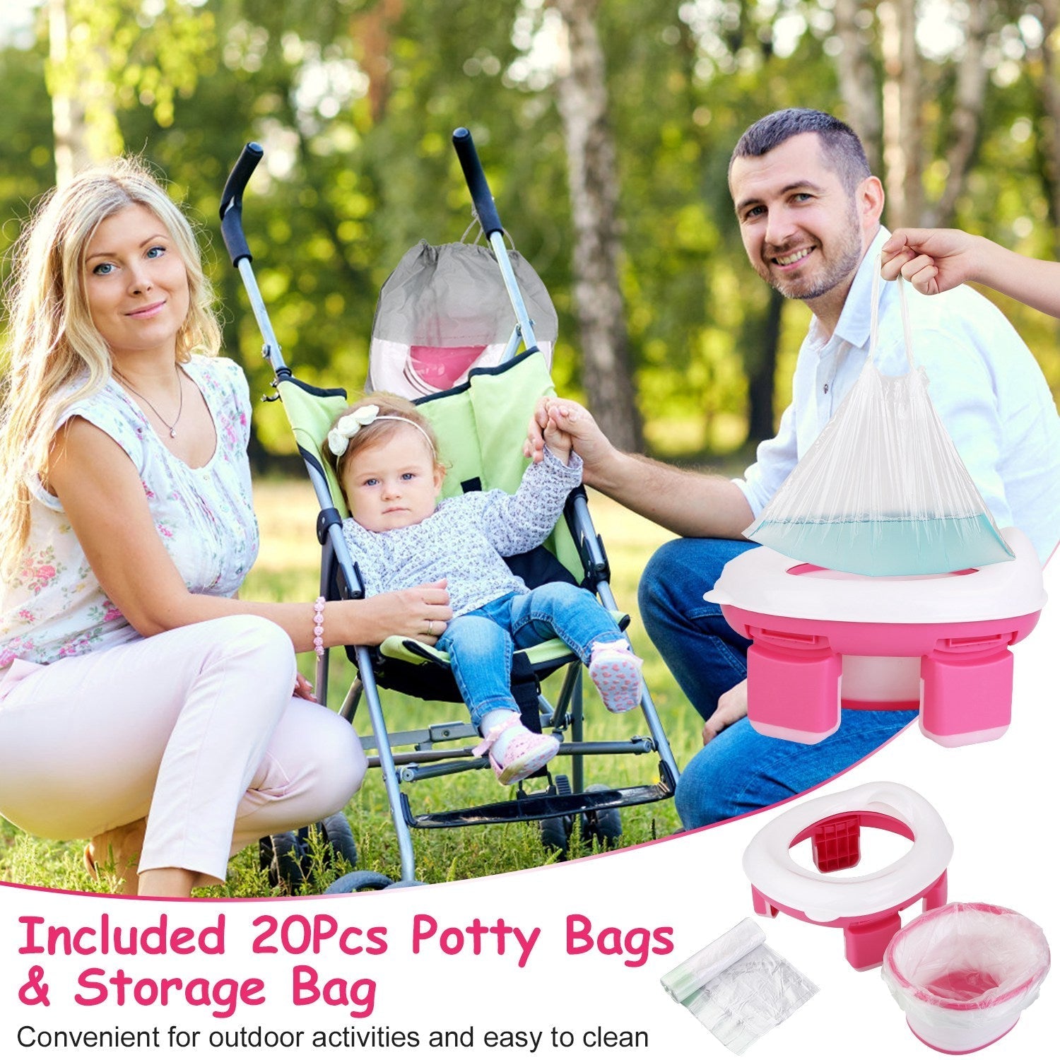 Portable Toddler Potty Toilet Foldable Potty Training Seat Cover with Splash Guard Include Storage Bag 20Psc Potty Bags Baby Toilet Trainer for Indoor