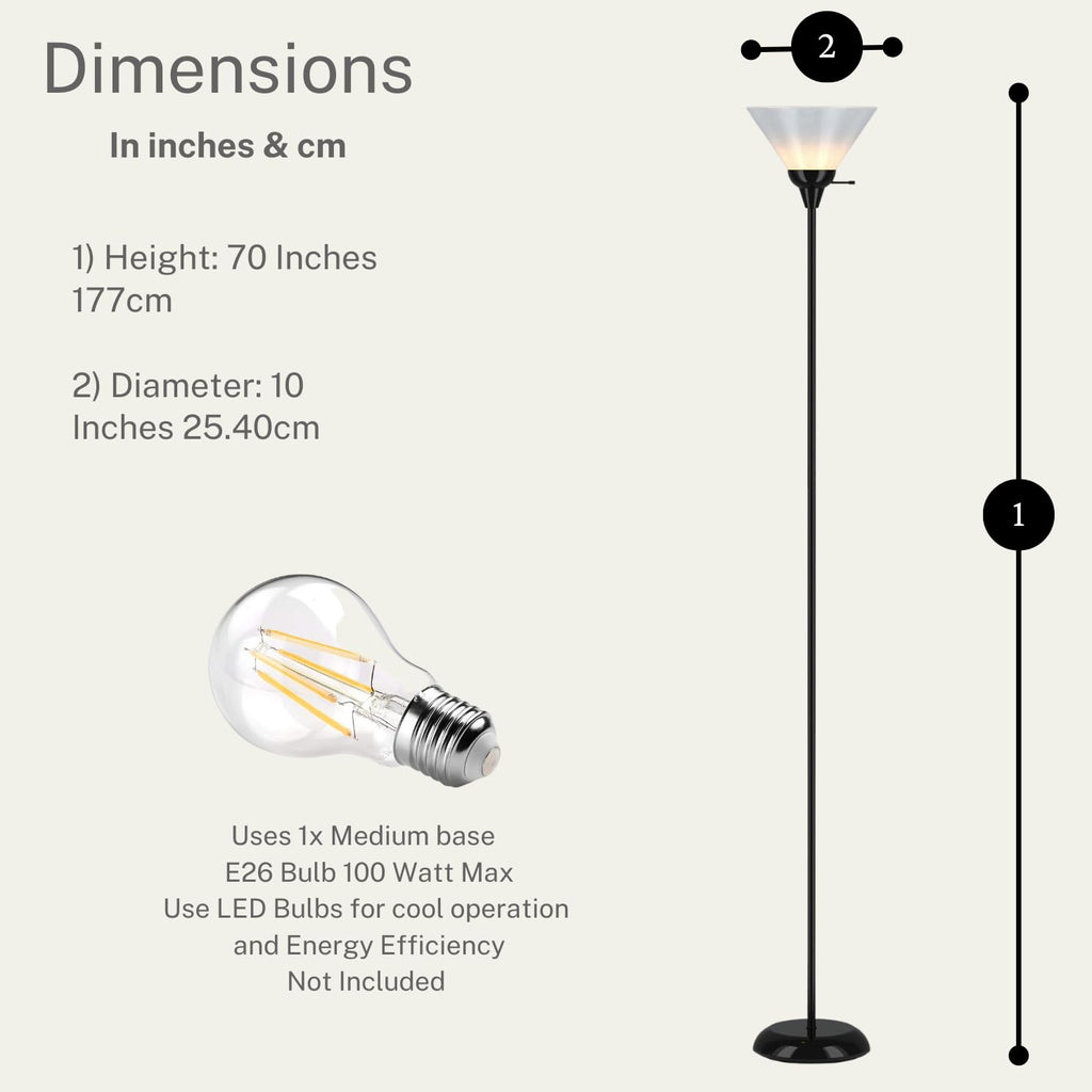 LIGHTACCENTS Black Floor Lamp with Opal White plastic Cone Shade