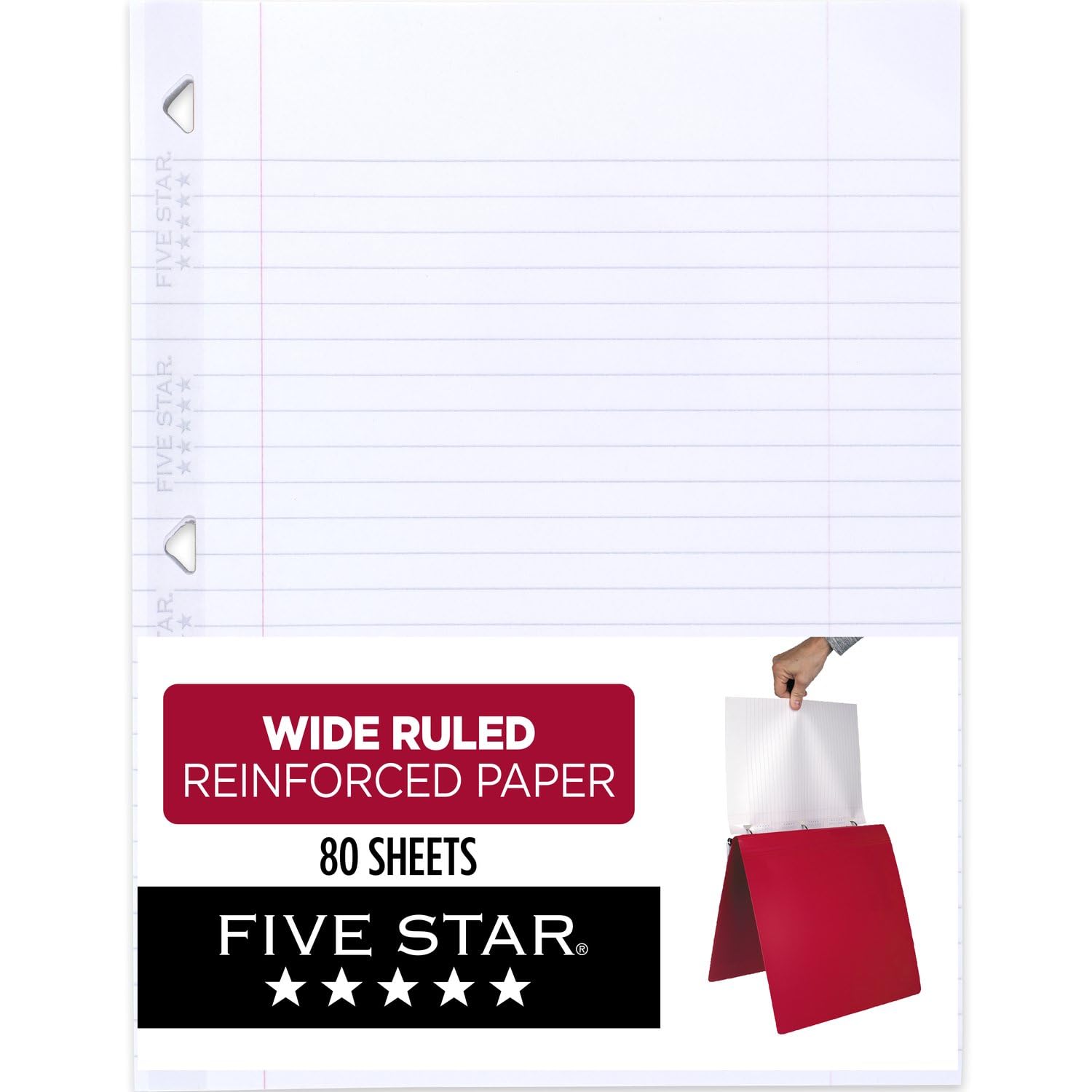 Five Star Wide Ruled Filler Paper, 80 Sheets, Ink Bleedproof, 8.5x10.5"