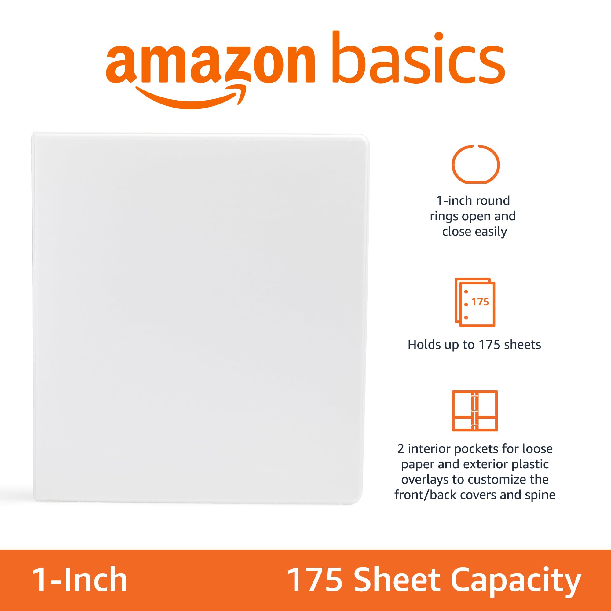 3-Ring Binder, 1-Inch - White, 4-Pack