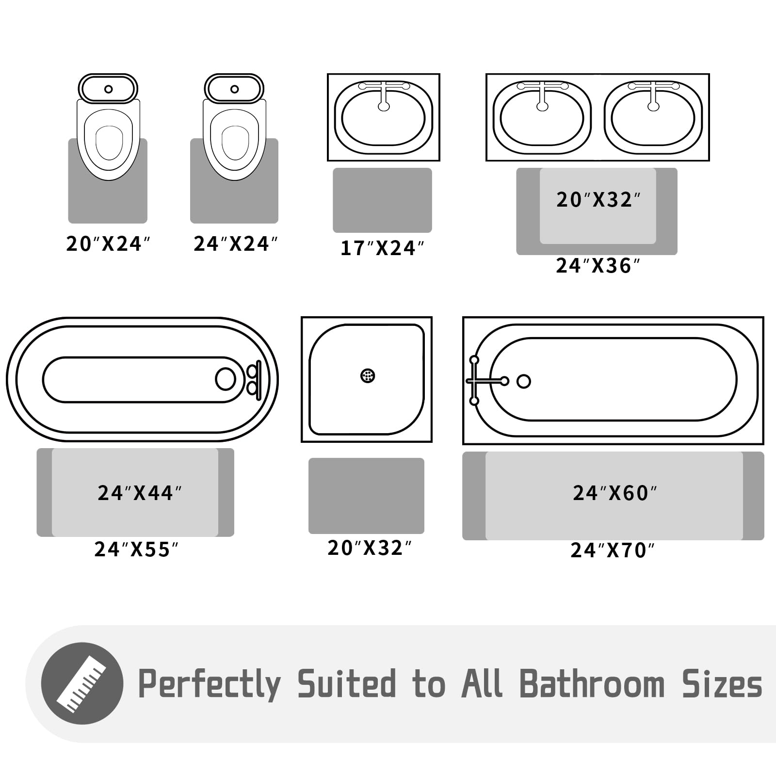 Chenille Bath Mat, 55"x24", Dark Gray