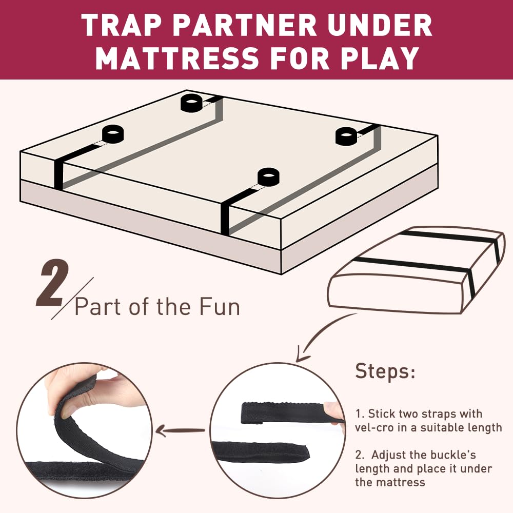 Couples Intimate Bondage Kit, Restraints System with Adjustable 75'' Straps, Handcuffs, Blindfold and Tickler, Adult Bedroom Accessories