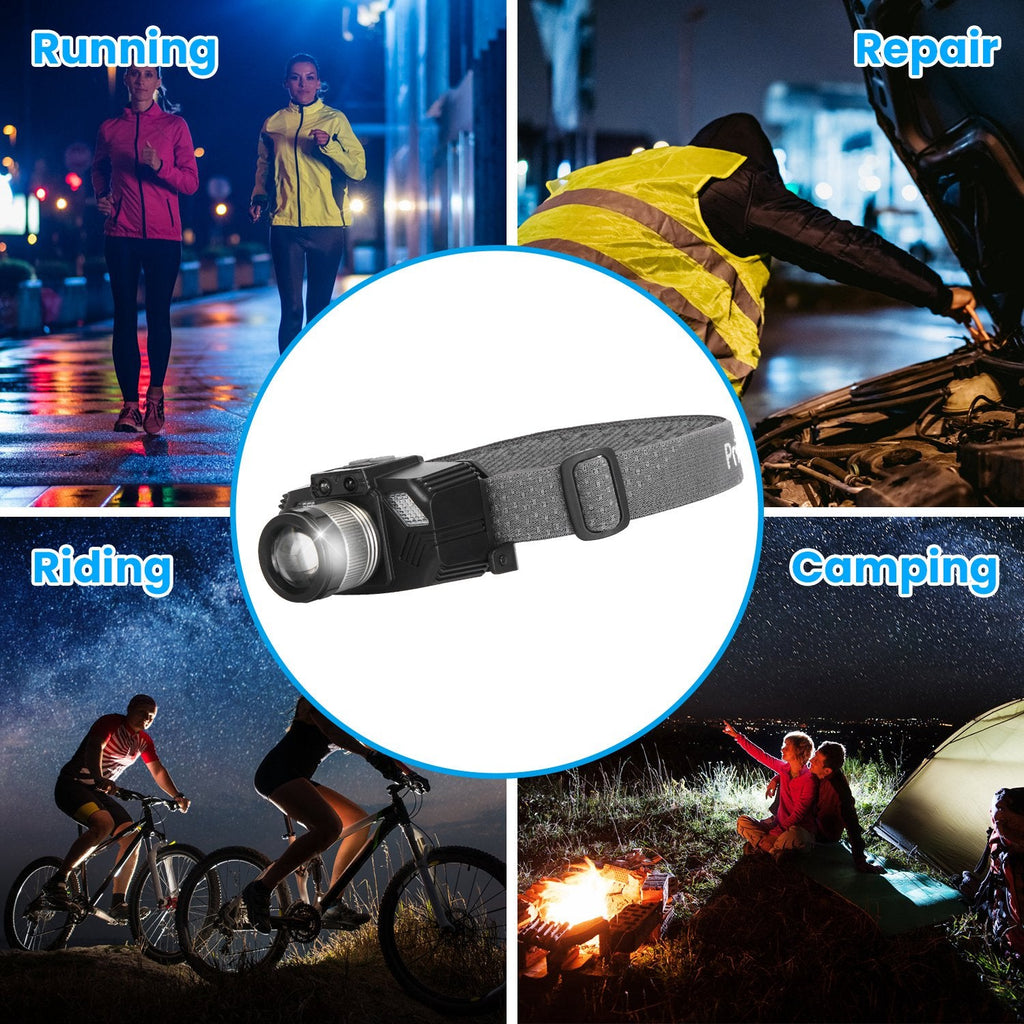 Motion Sensor LED Headlamp Zoomable Headlamp Flashlight  Waterproof Outdoor Emergency Headlight with 3 Lighting Modes