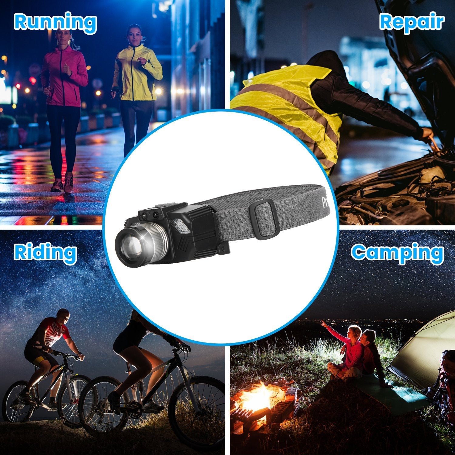 Motion Sensor LED Headlamp Zoomable Headlamp Flashlight  Waterproof Outdoor Emergency Headlight with 3 Lighting Modes