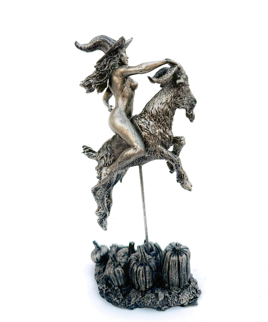 Witch’s Sabbath: Goat Rider Statue, Large Version Resin Sculpture | Pagan Folklore Witchcraft Figurine | Witchy Art for Gothic Home Decor