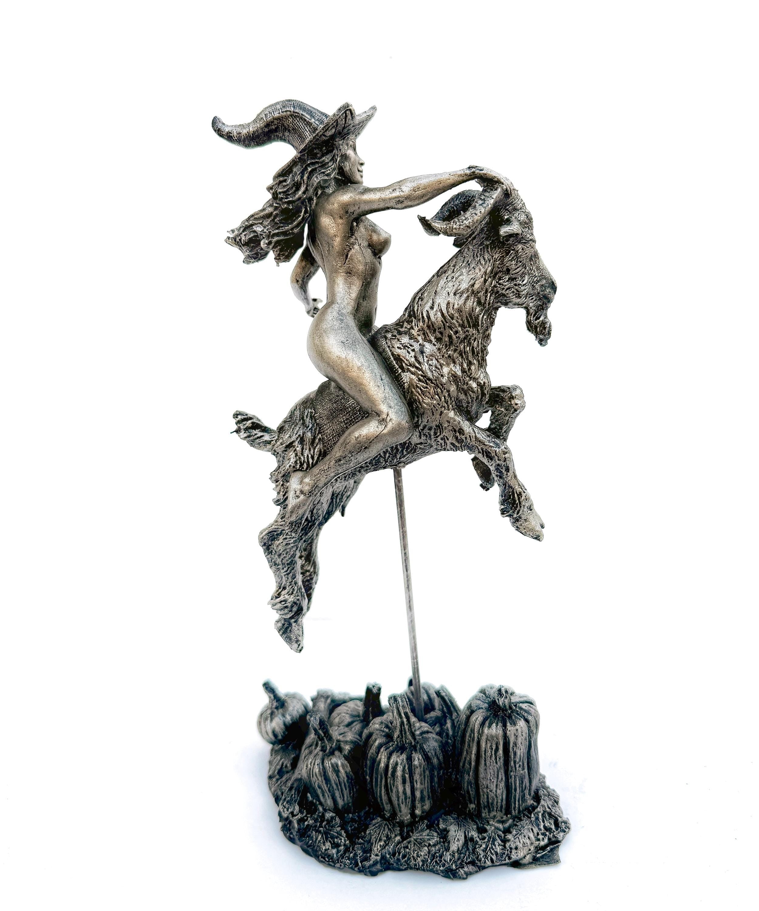 Witch’s Sabbath: Goat Rider Statue, Large Version Resin Sculpture | Pagan Folklore Witchcraft Figurine | Witchy Art for Gothic Home Decor