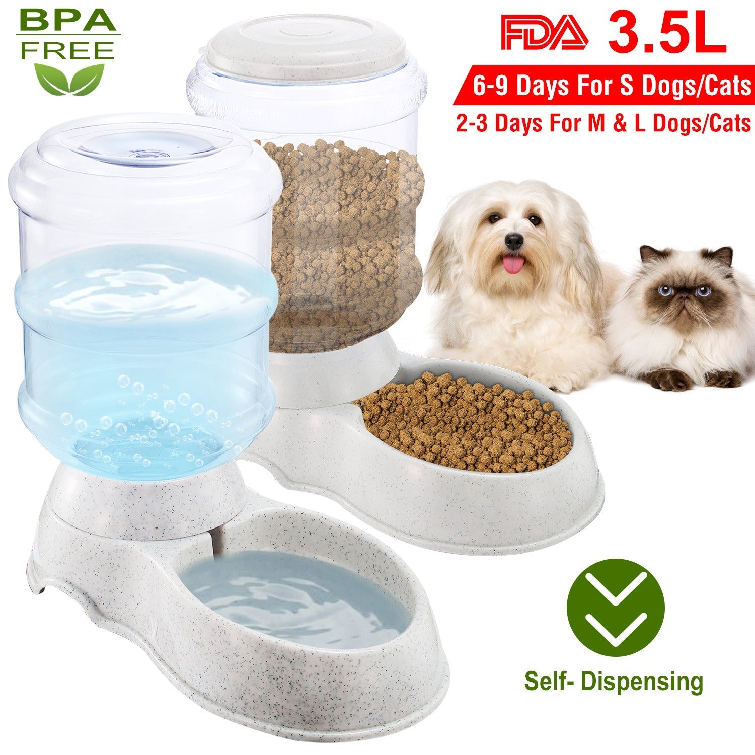 3.5L/1Gal Pet Water Dispenser Self-Dispensing Gravity Pets Water Feeder Automatic Pet Waterer Cat Dog