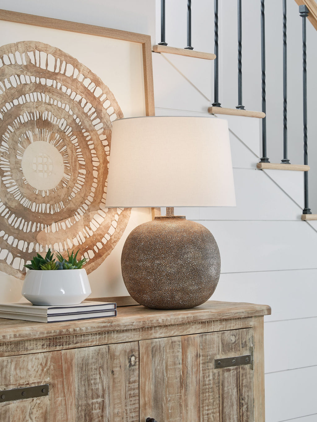 Neavesboro - Metal Table Lamp - Antique Brown / White
