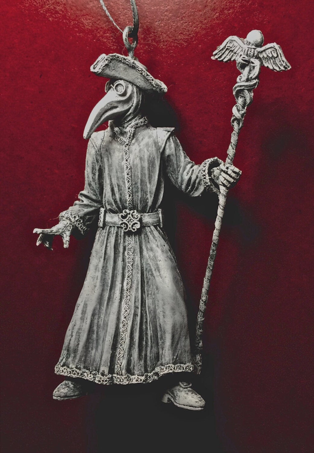 Venetian Plague Doctor Ornament, Hand Painted Resin Sculpture | Gothic Medieval Figurine | Dark Carnivale Ornament for Spooky Home Decor