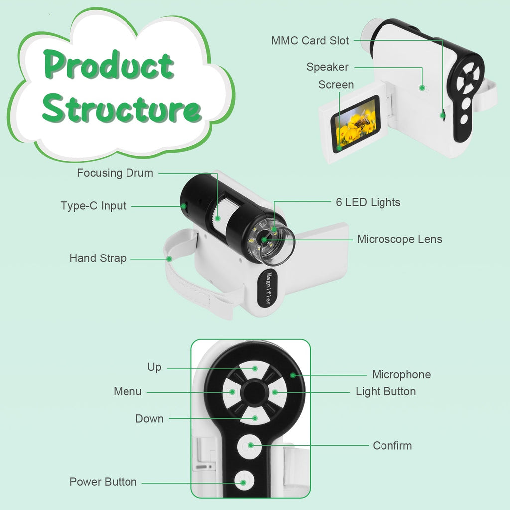 3 In 1 1000X KidsÕ Microscope Telescope Camera Handheld USB Mini Microscope with LED Light 6 Sample Slides 32G MMC Card for Boys Girls Aged 6+ Years O