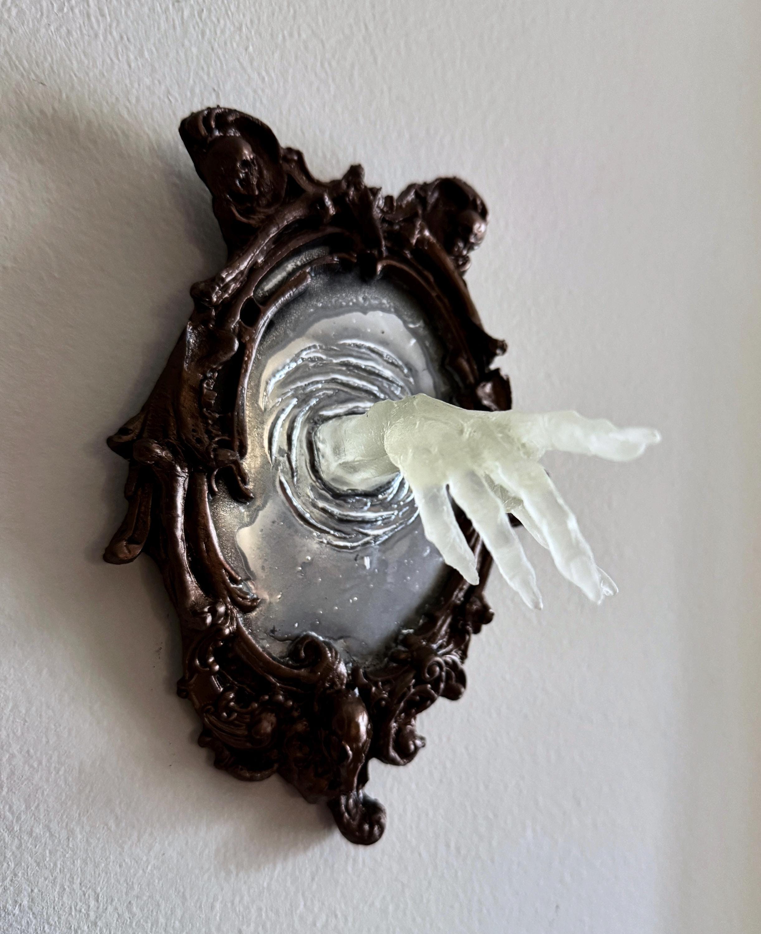 Spectral Hand Wall Plaque, Glow in the Dark Resin | Victorian Gothic Haunted Wall Art |Ghost Hand Gift for Halloween, Spooky Home Decor