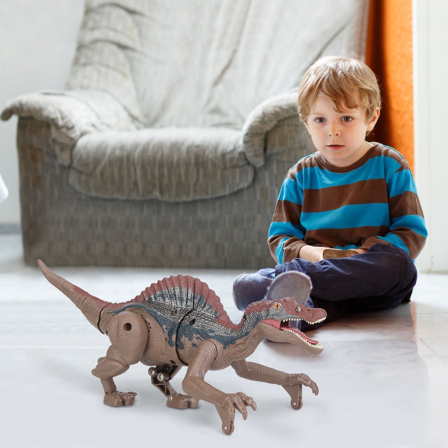 Remote Control Dinosaur Toys Jurassic Realistic RC Dinosaur Rechargeable T-Rex Walking Robot with 3D Eye Roaring Sounds Red Light Remote Control for 3