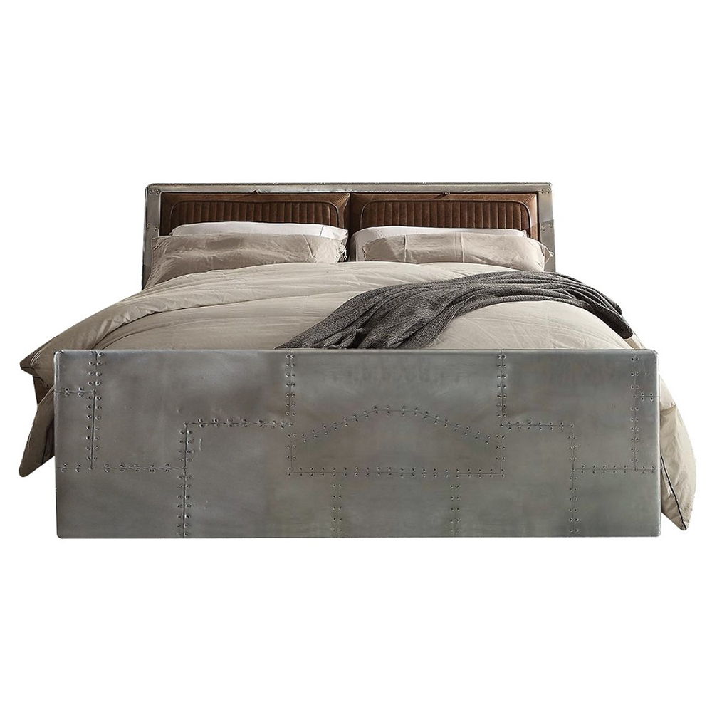 Brancaster - Queen Bed - Retro Brown Top Grain Leather & Aluminum
