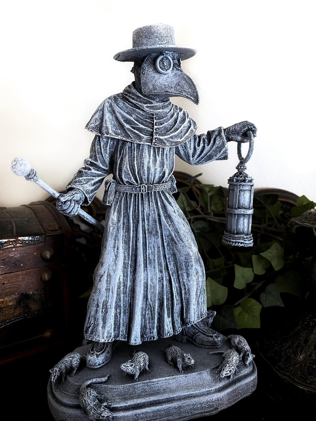 Plague Doctor Statue, Hand Painted Resin Sculpture | Gothic Medieval Figurine | Dark Folklore Art for Spooky Home Decor