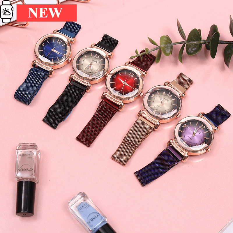 Women Watch Gradient Dial Milan Strap Luxury Fashion Ladies Watch Women Dress Watches Party Decoration Gifts For Women and Girls