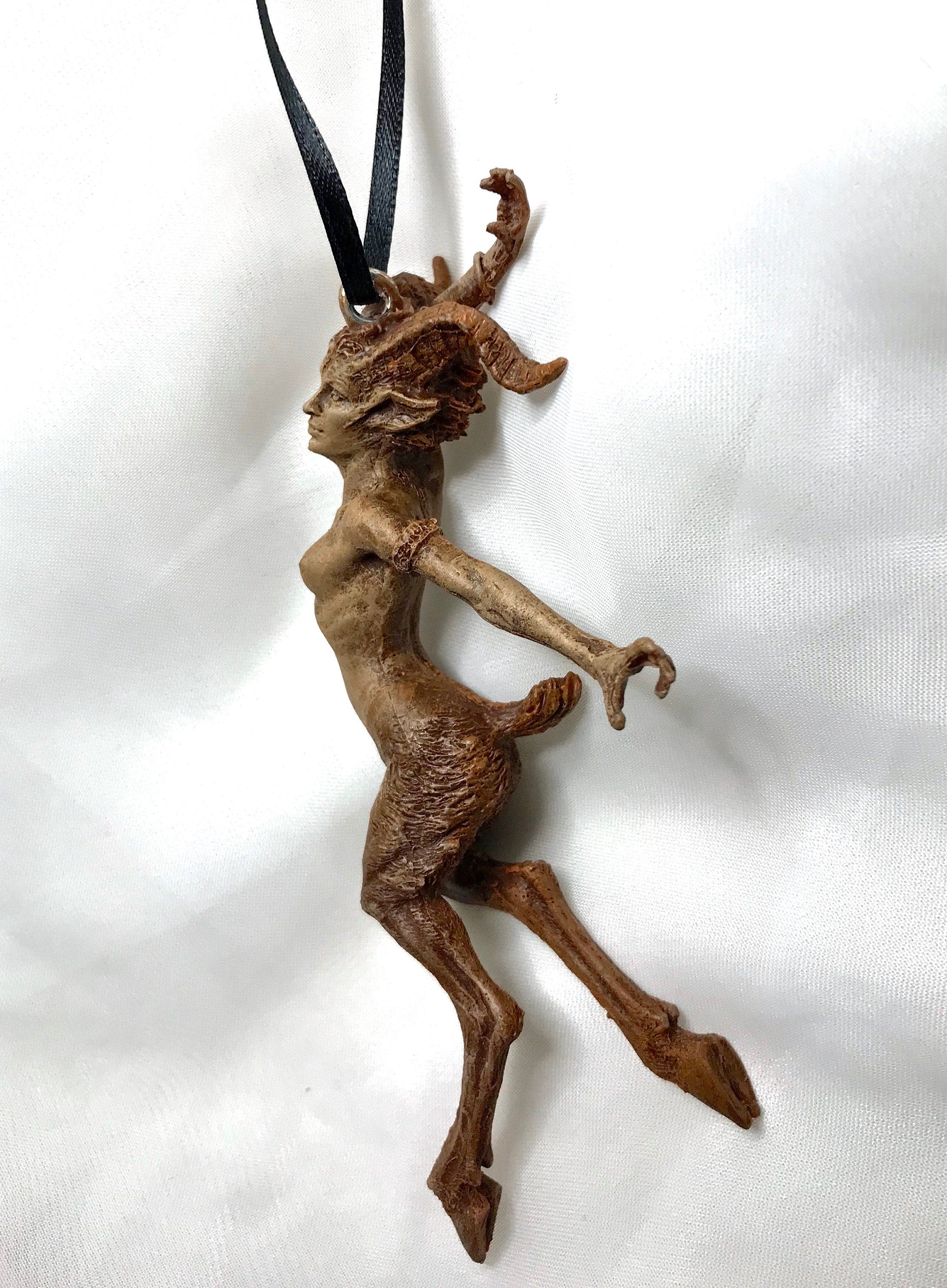 Faun Ornament, Hand Painted Resin Sculpture | Mythical Forest Creature Figurine | Woodland Female Satyr Ornament for Fantasy Art Decor