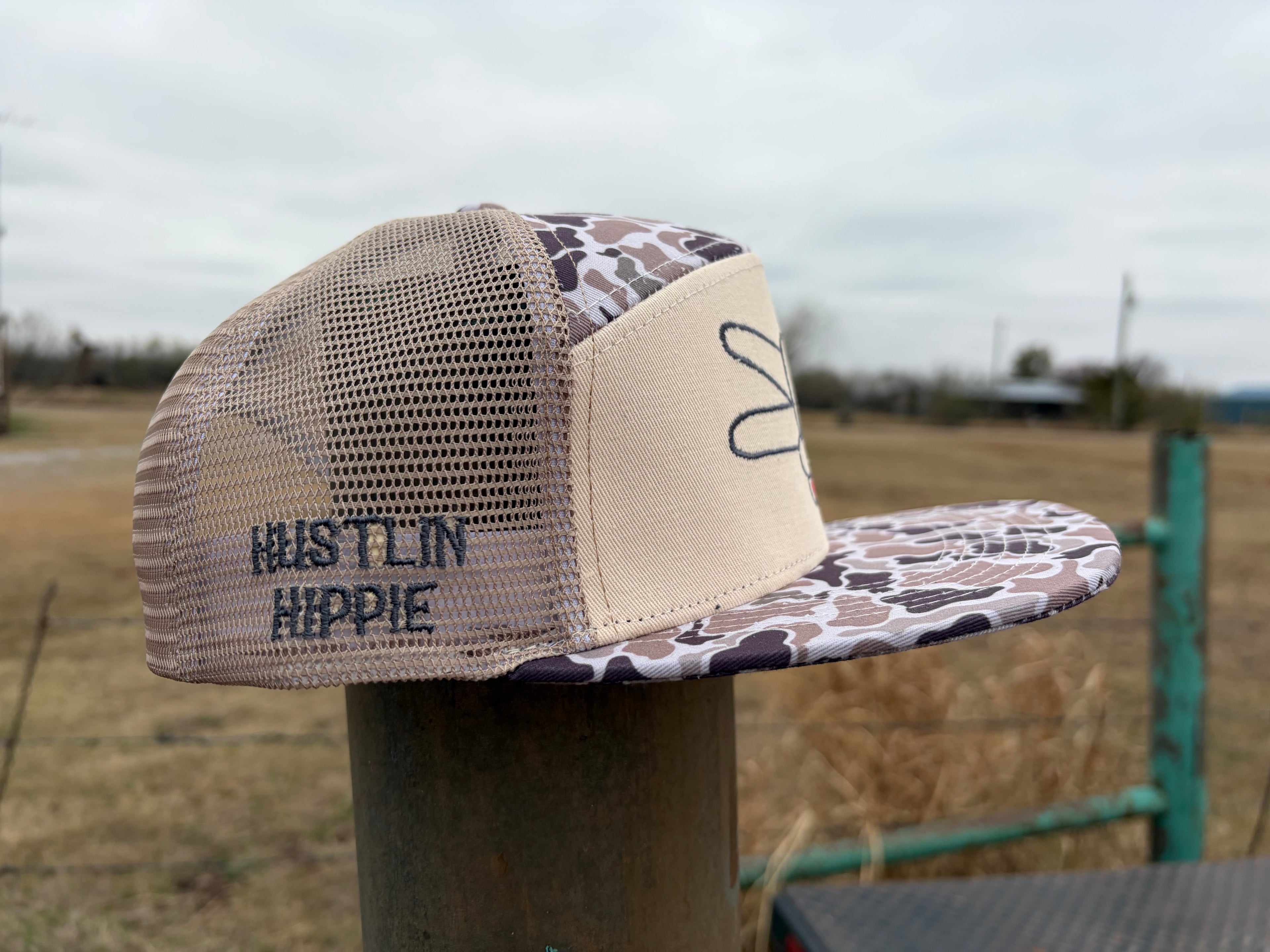 PL Series 7 Panel Mesh Snapback- TAN/CAMO- GREY LOGO w/ BOLD style
