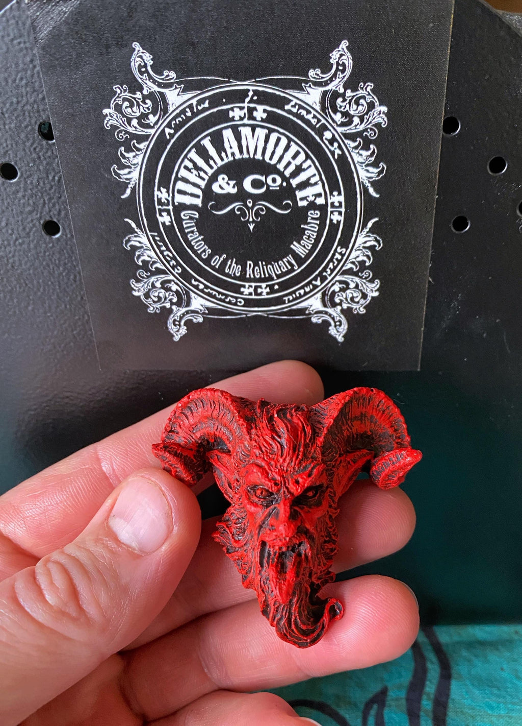 Krampus Magnet, Version 3, Hand Painted Resin Sculpture | Mythic Fantasy Decor | Krampus Head Magnet for Dark Fantasy and Gothic Decor