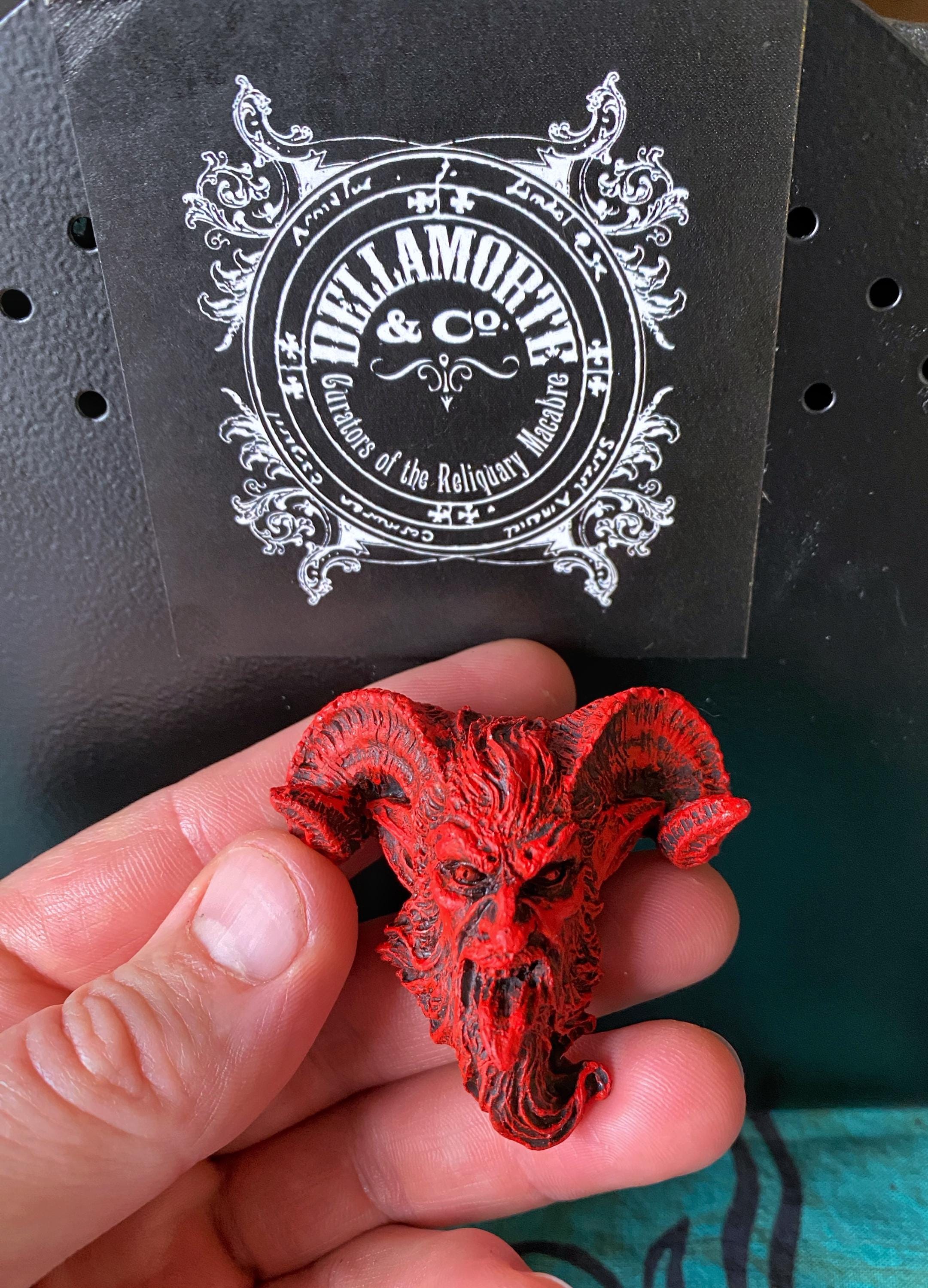 Krampus Magnet, Version 3, Hand Painted Resin Sculpture | Mythic Fantasy Decor | Krampus Head Magnet for Dark Fantasy and Gothic Decor