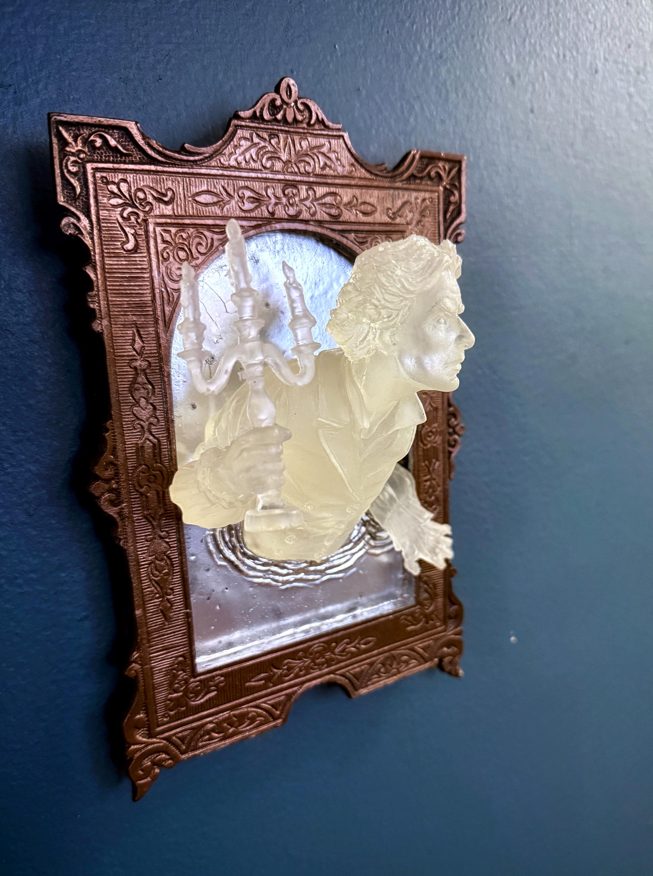 Gentleman Ghost in the Mirror Wall Plaque, Glow in the Dark Resin | Victorian Gothic Haunted Wall Art | for Halloween and Spooky Home Decor