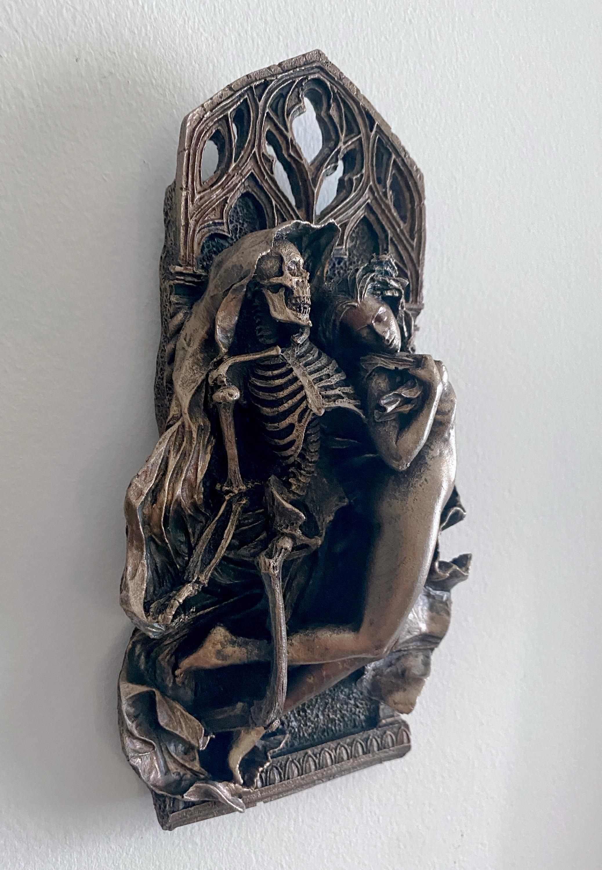 Death and the Maiden Wall Plaque, Half Scale Resin Sculpture | Gothic Medieval Wall Art |  Classical Death Statue for Gothic Home Decor