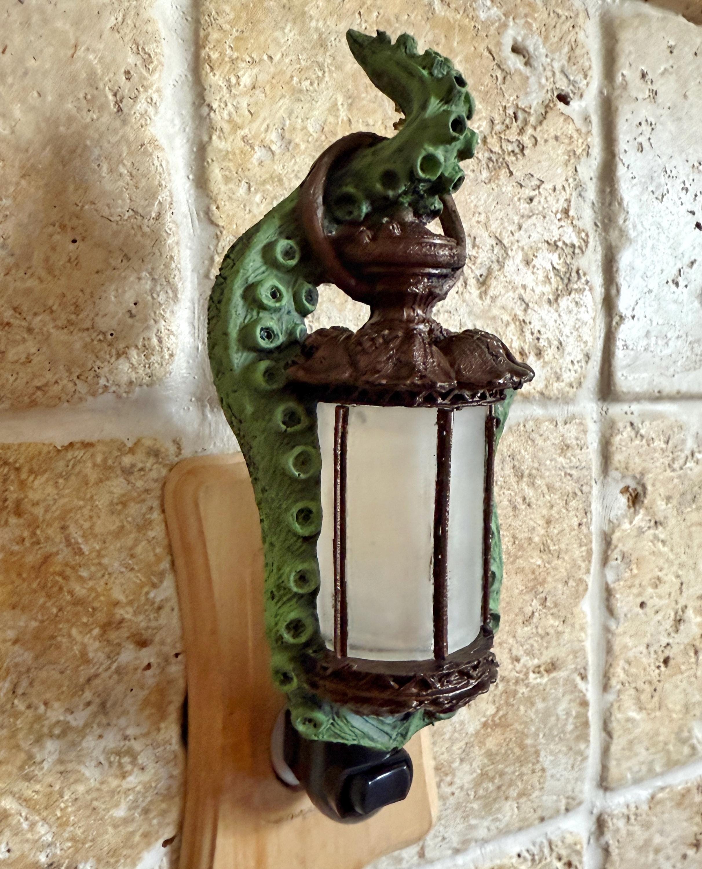 Tentacle Lantern Nightlight, Hand Painted Resin Sculpture | Nautical Gothic Night Light | Octopus Kraken Lighting for Fantasy Home Decor