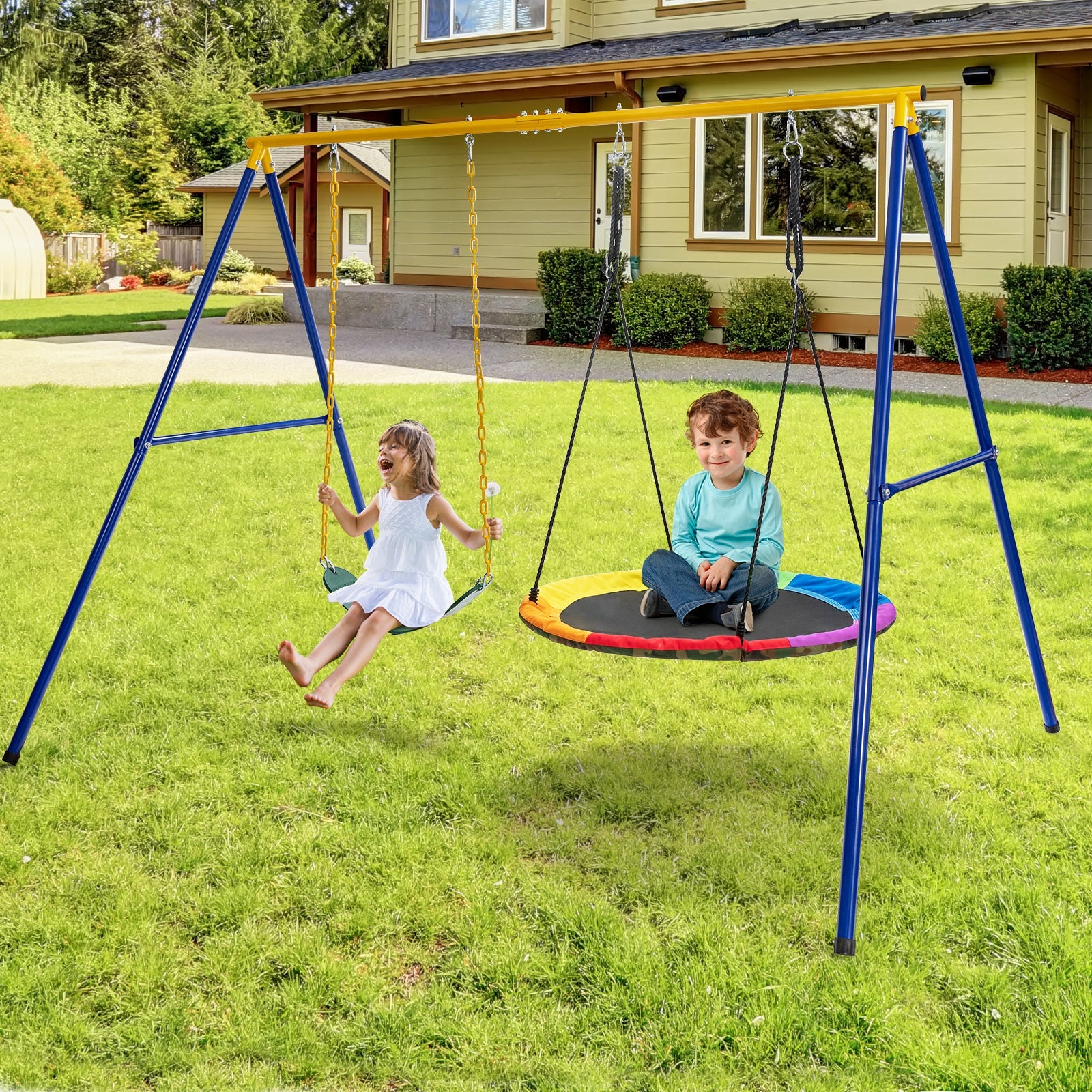 660 LBS Extra-Large A-Shaped Swing Stand with Anti-Slip Footpads (Without Seat)-Yellow