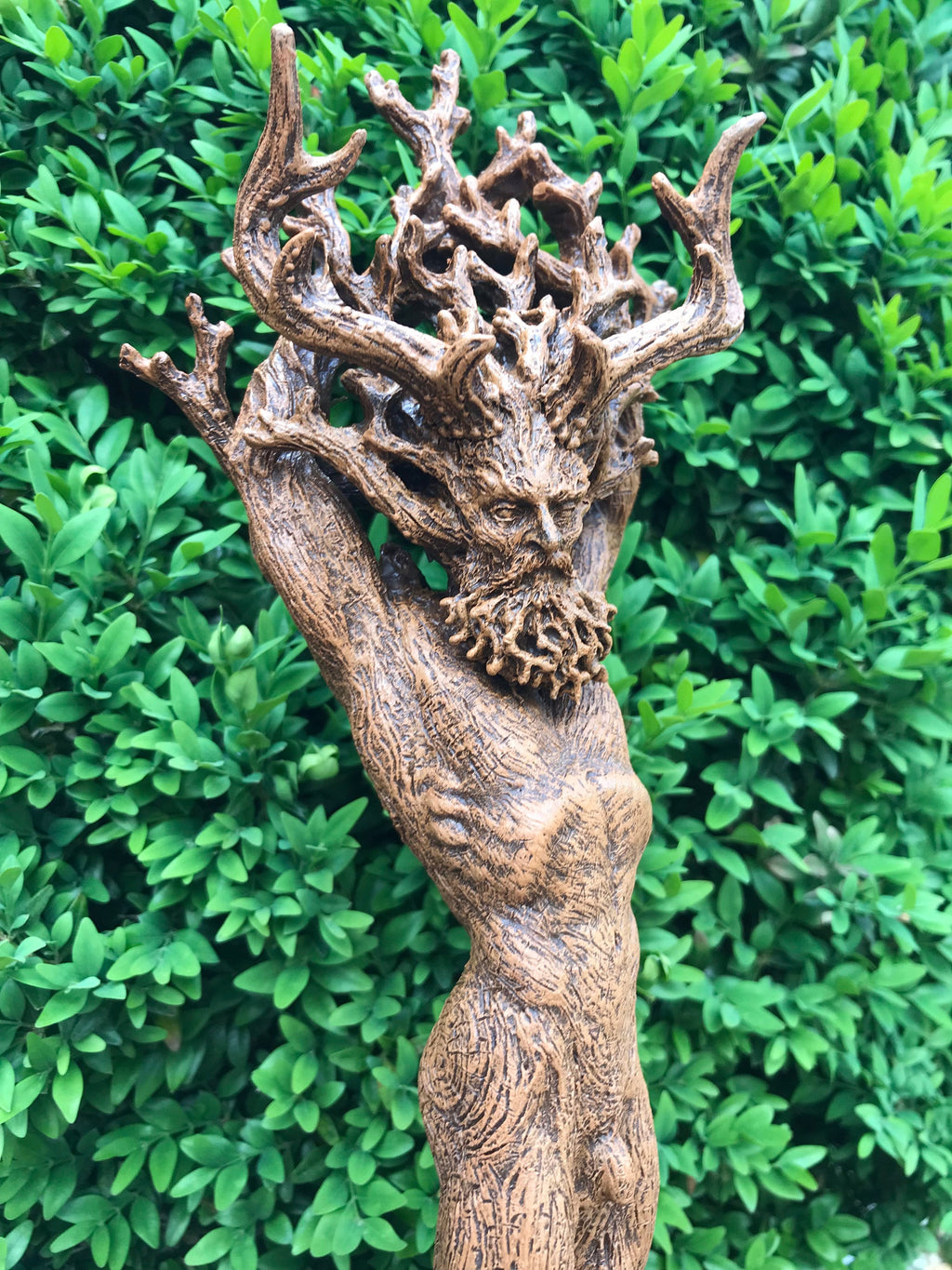 Green Man/ Cernunnos Hand Painted Resin Sculpture | Mythical Forest Creature Figurine | 15” Woodland God Altar Statue for Nature Lovers