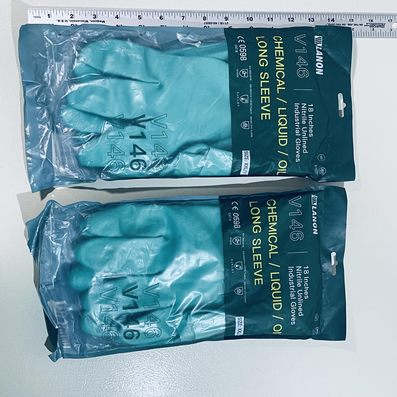 2-pack LANON V146 18" Nitrile Gloves, Chemical Resistant, Long Sleeve, XXL